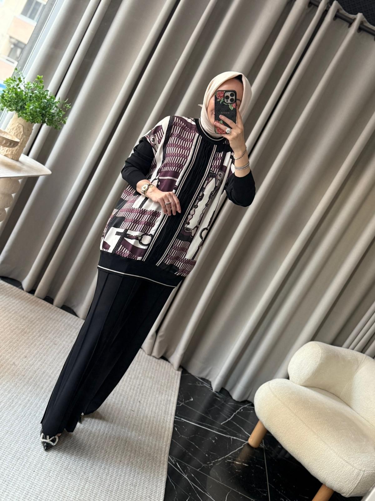 Ghisa Şal Desen İpek Saten Tunik