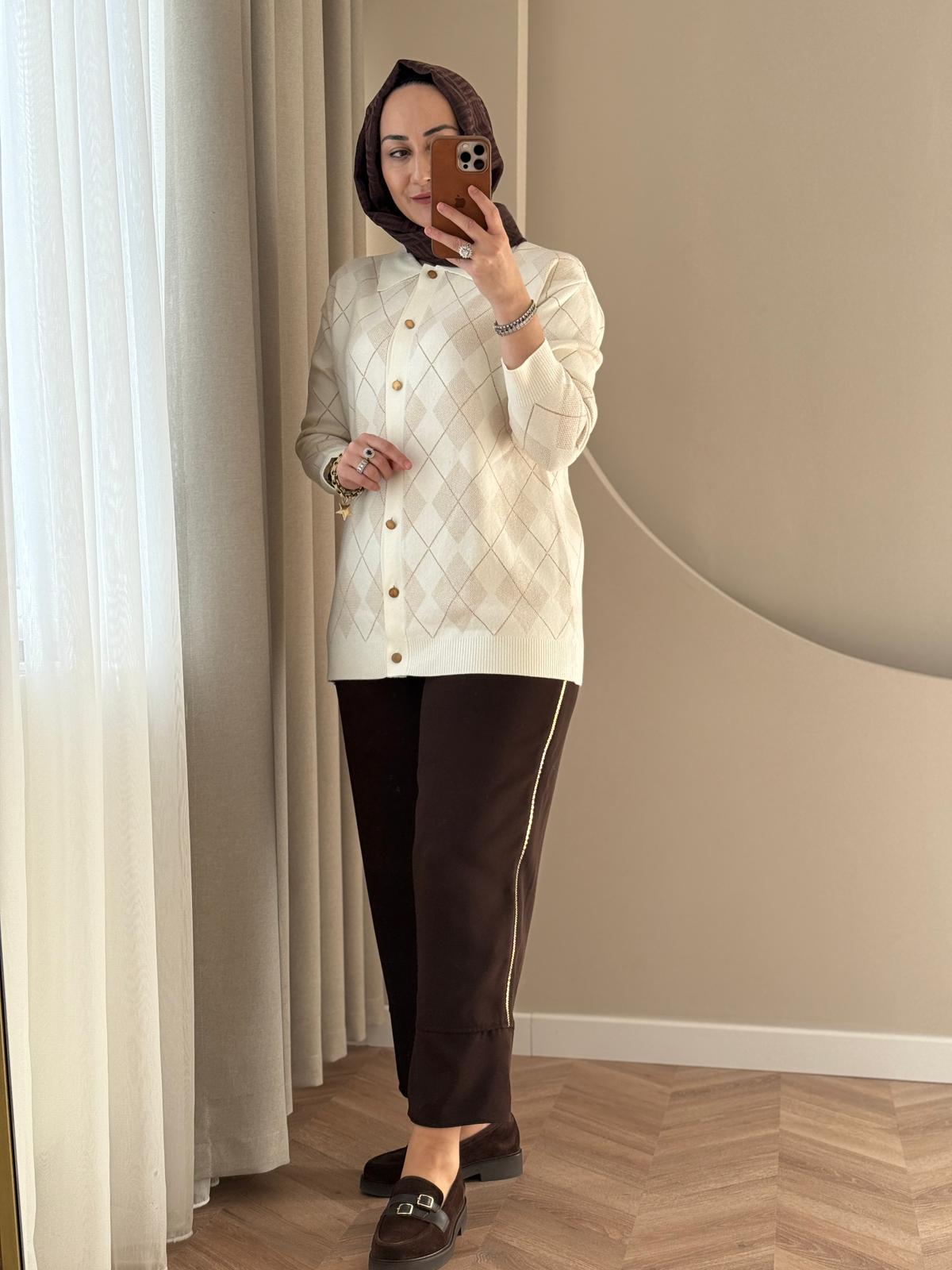 Sentez  Love Yandan Fermuarlı Pantolon- Kahverengi