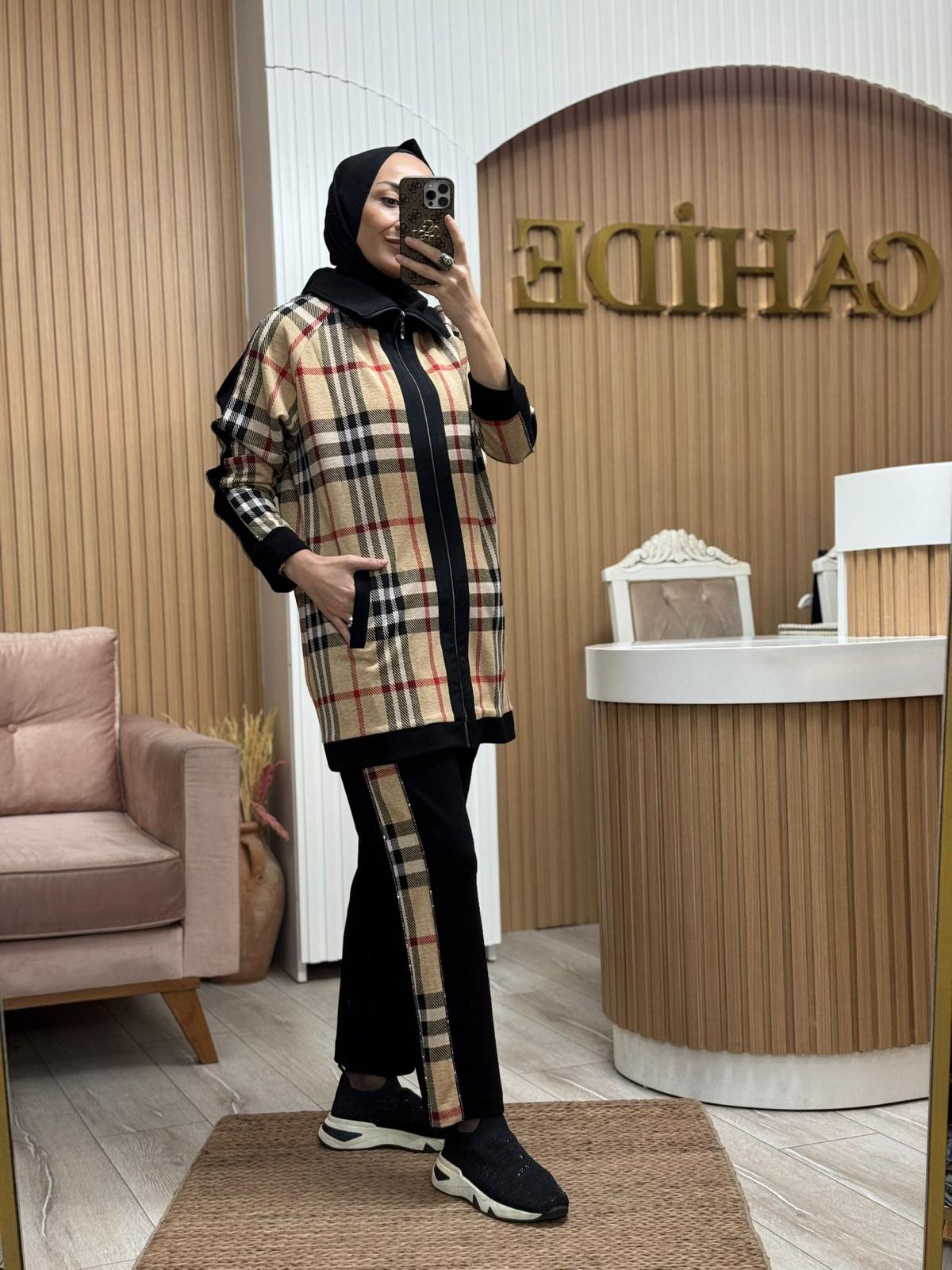 Qmash Burberry Desen Takım - Siyah