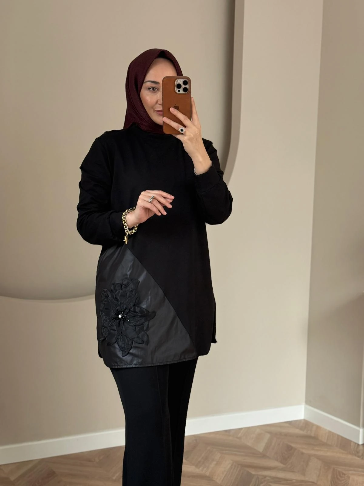 Lonbelon Bm Paraşüt Kumaş Kombinli Tunik- Siyah