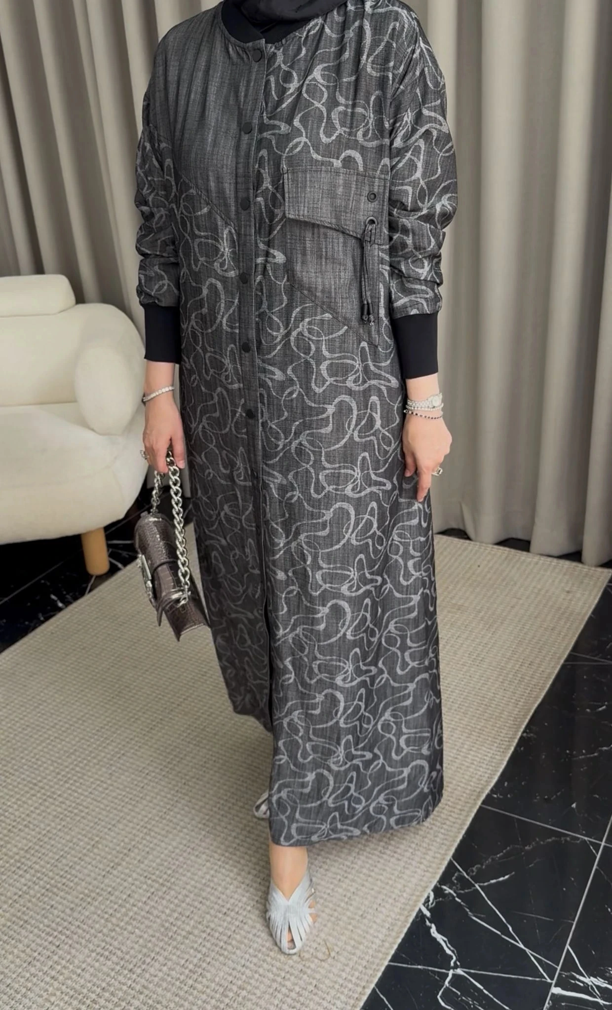 Tığ Triko Desenli Kap - Siyah