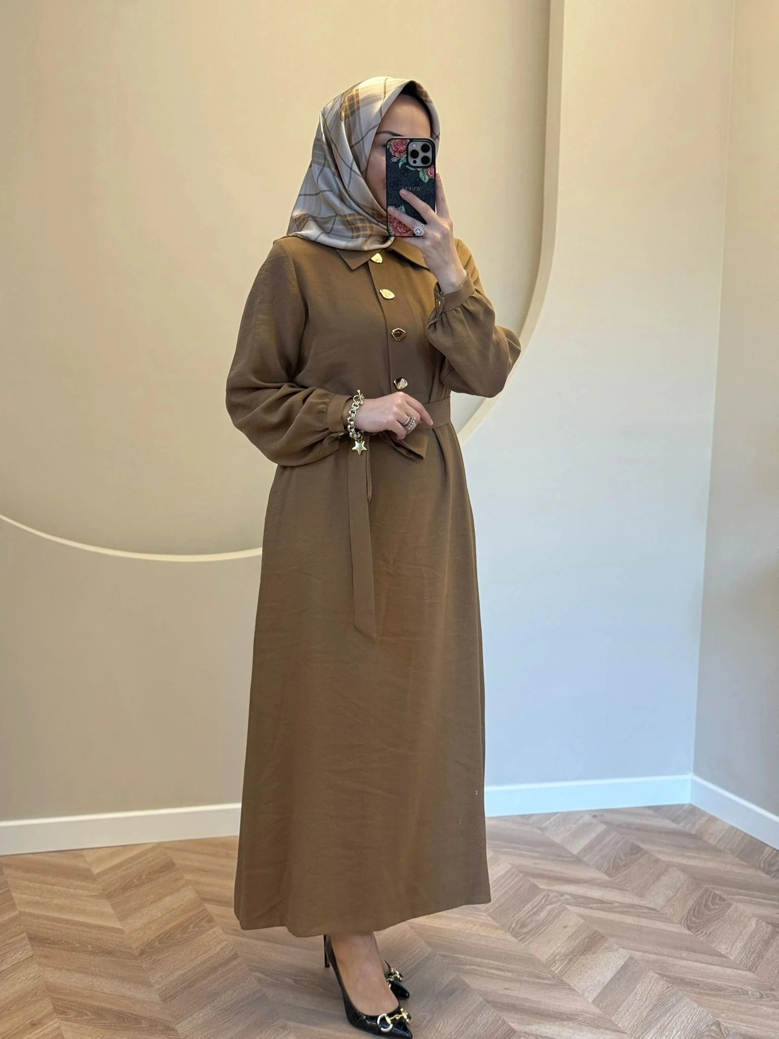 Nuss Yeni Sezon Gold Düğmeli Elbise - Taba