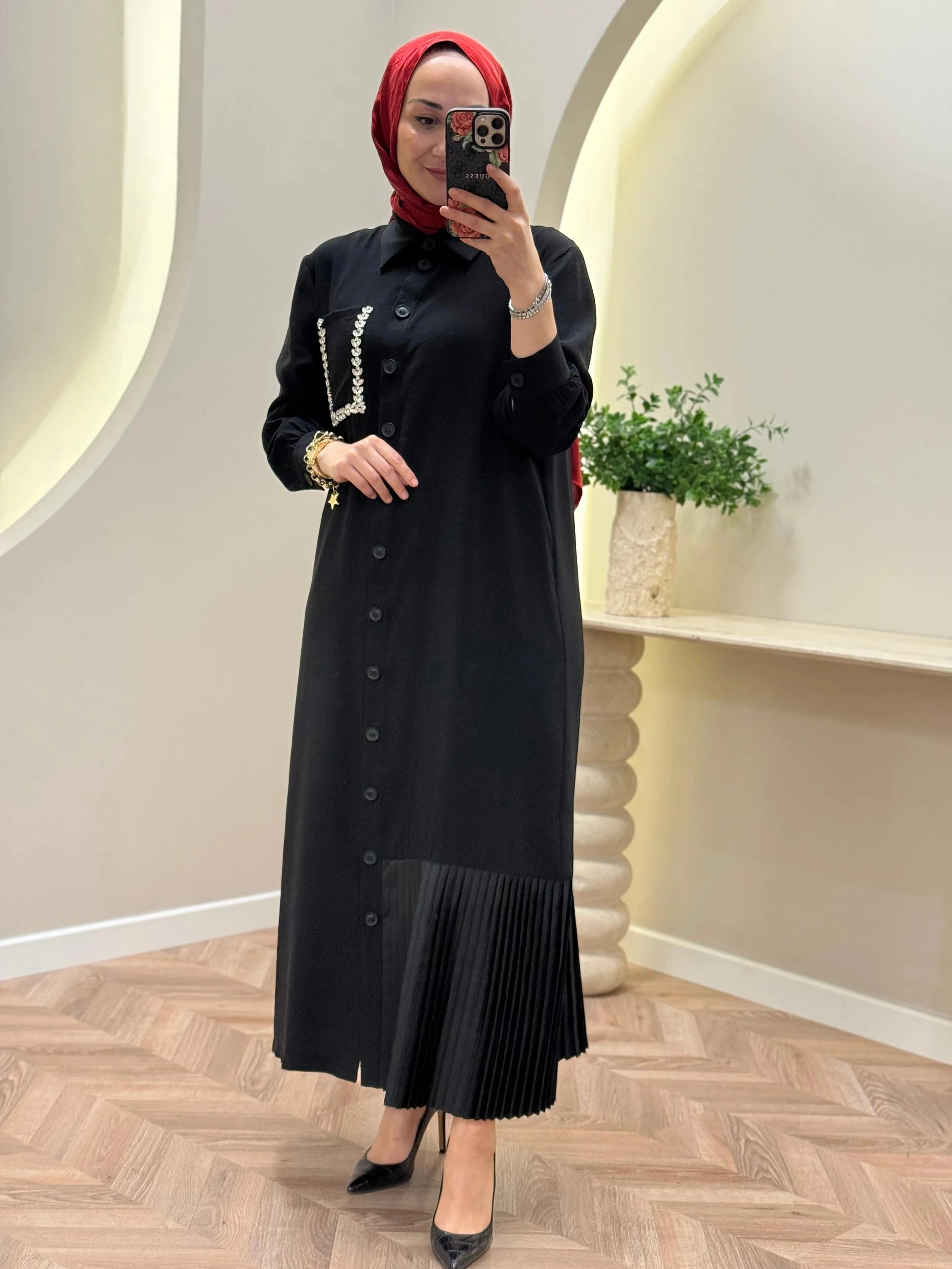 Lonbelon Bm Cep Taş Detaylı Elbise - Siyah