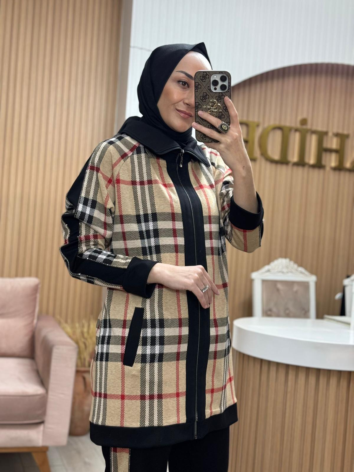 Qmash Burberry Desen Takım - Siyah