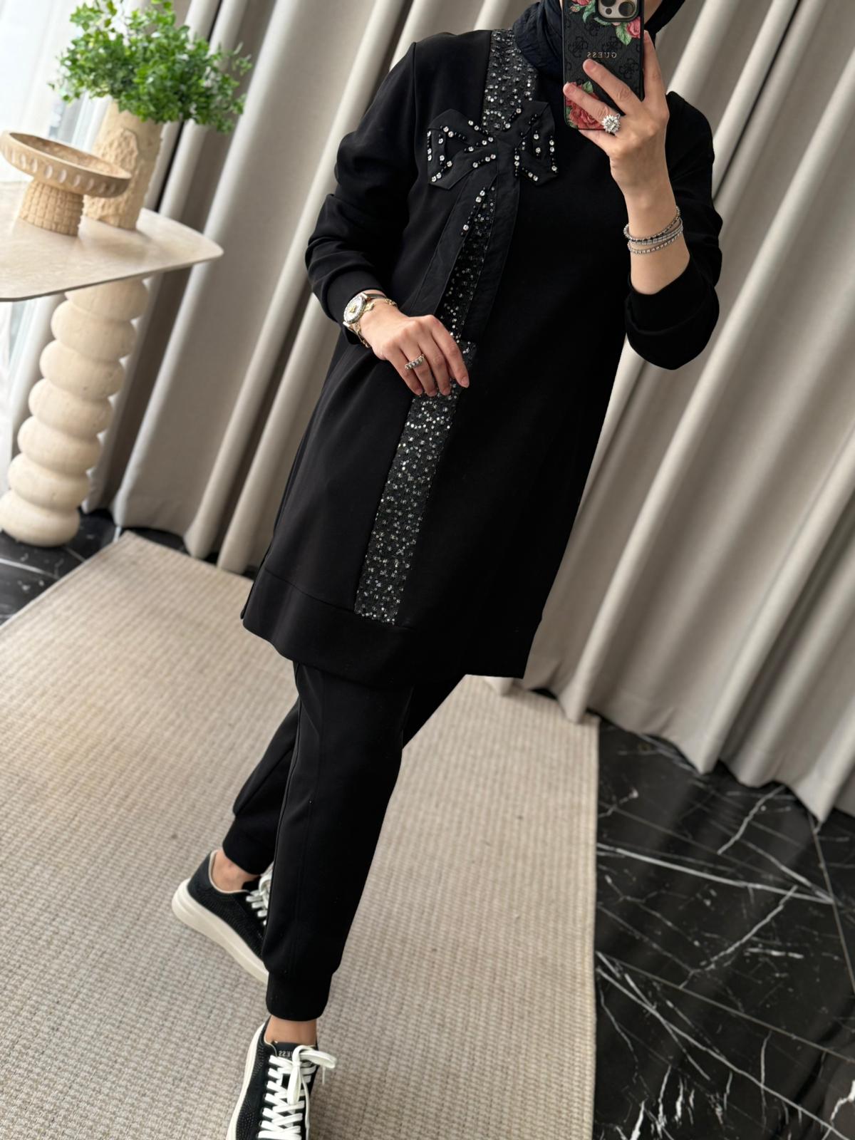 Fuat Gürşen Fiyonk Detay Tunik - Siyah