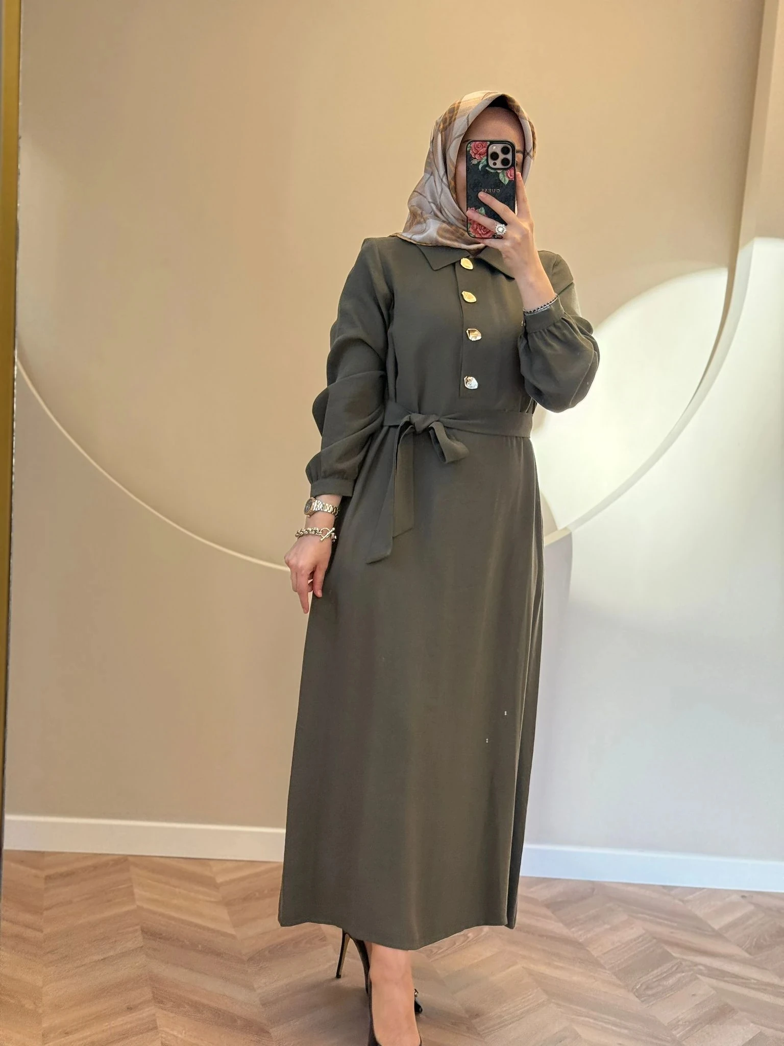 Nuss Yeni Sezon Gold Düğmeli Elbise - Haki