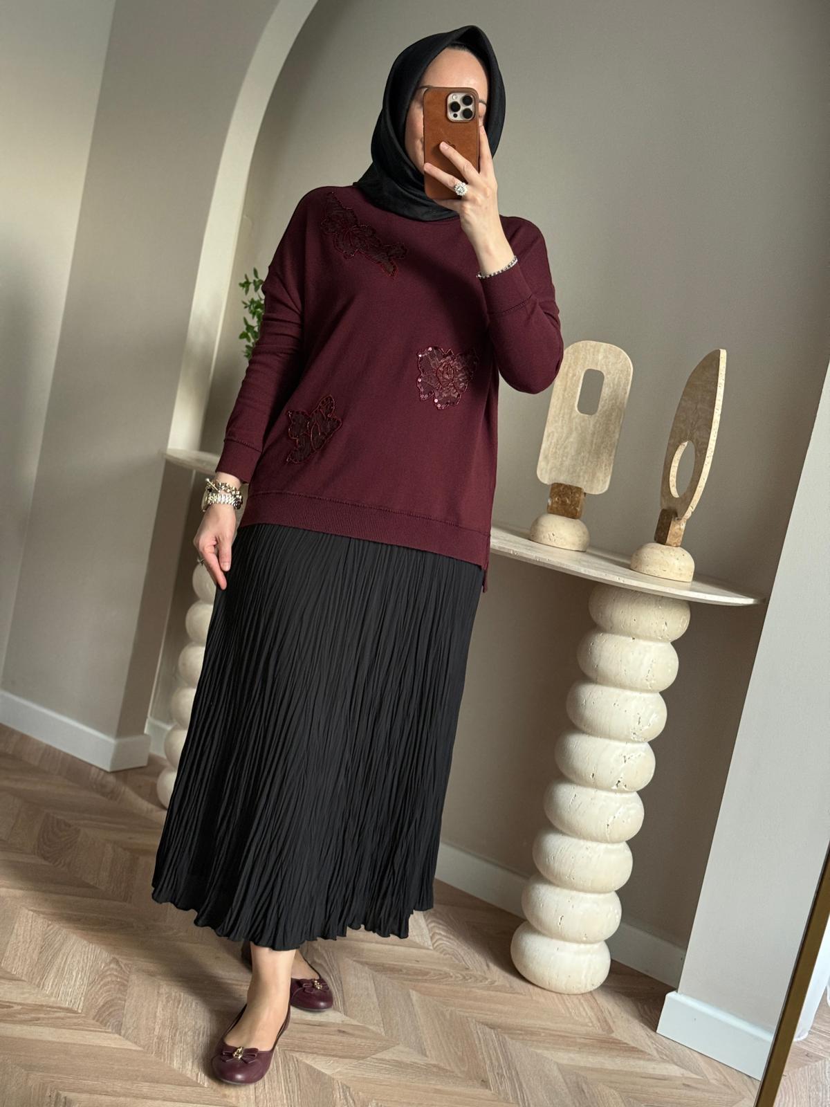 Lissmore işlemeli Bluz- Bordo