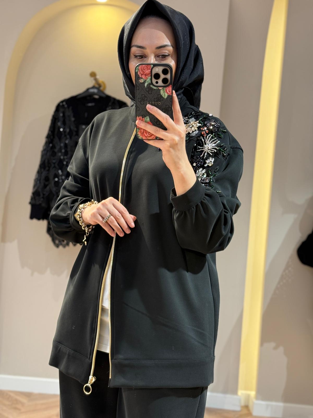 Ghisa Tek Omuz İşlemeli Pantolon Takım - Siyah