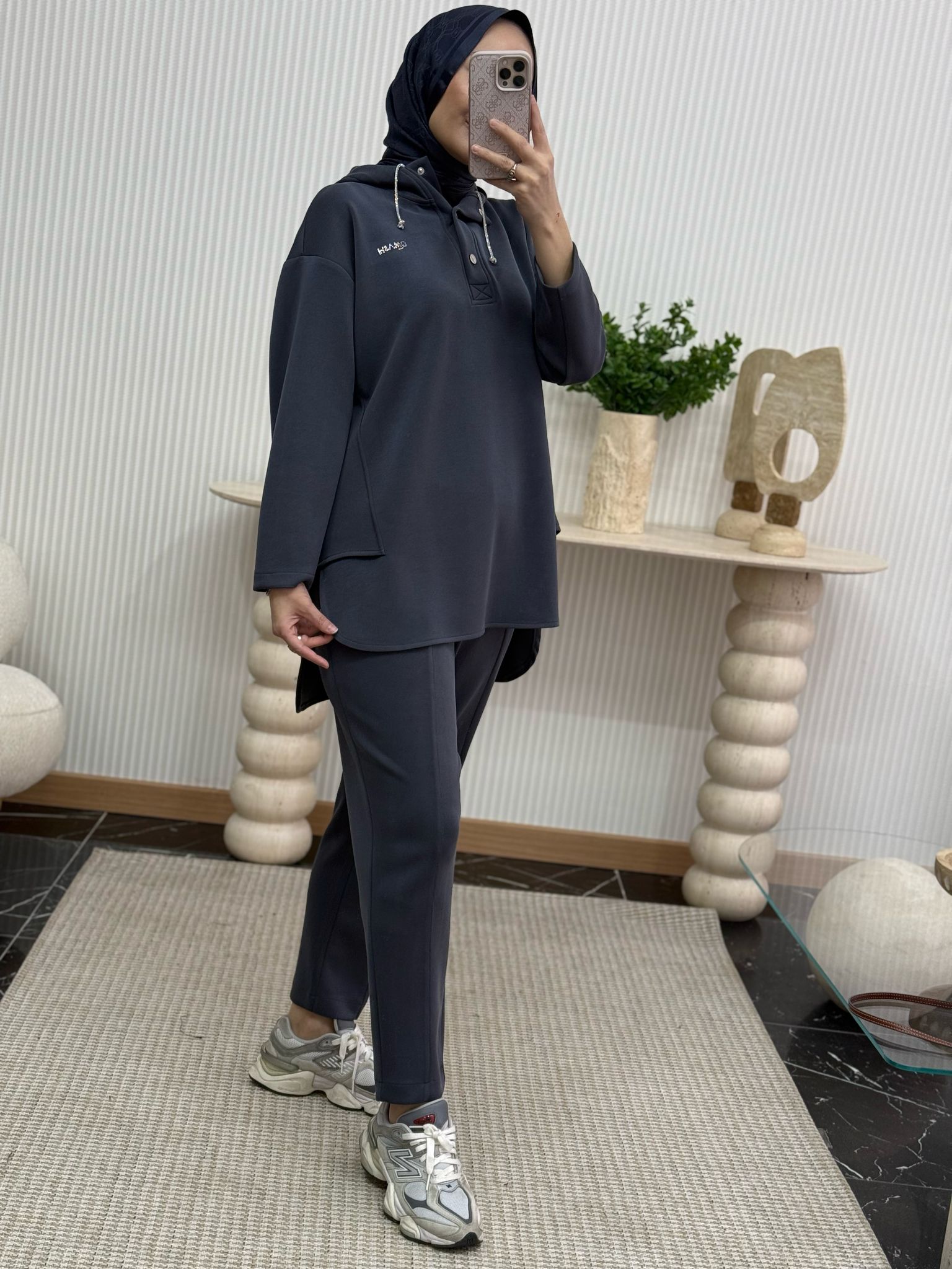 Qmash Kapüşonlu Modal Takım - Füme