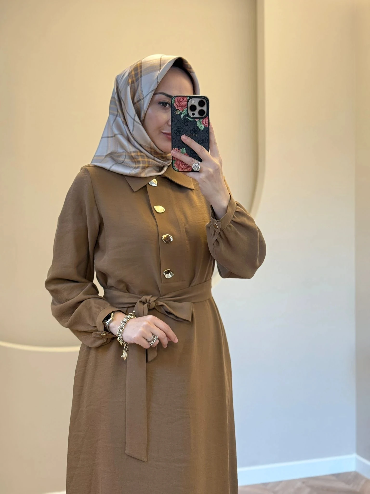 Nuss Yeni Sezon Gold Düğmeli Elbise - Taba