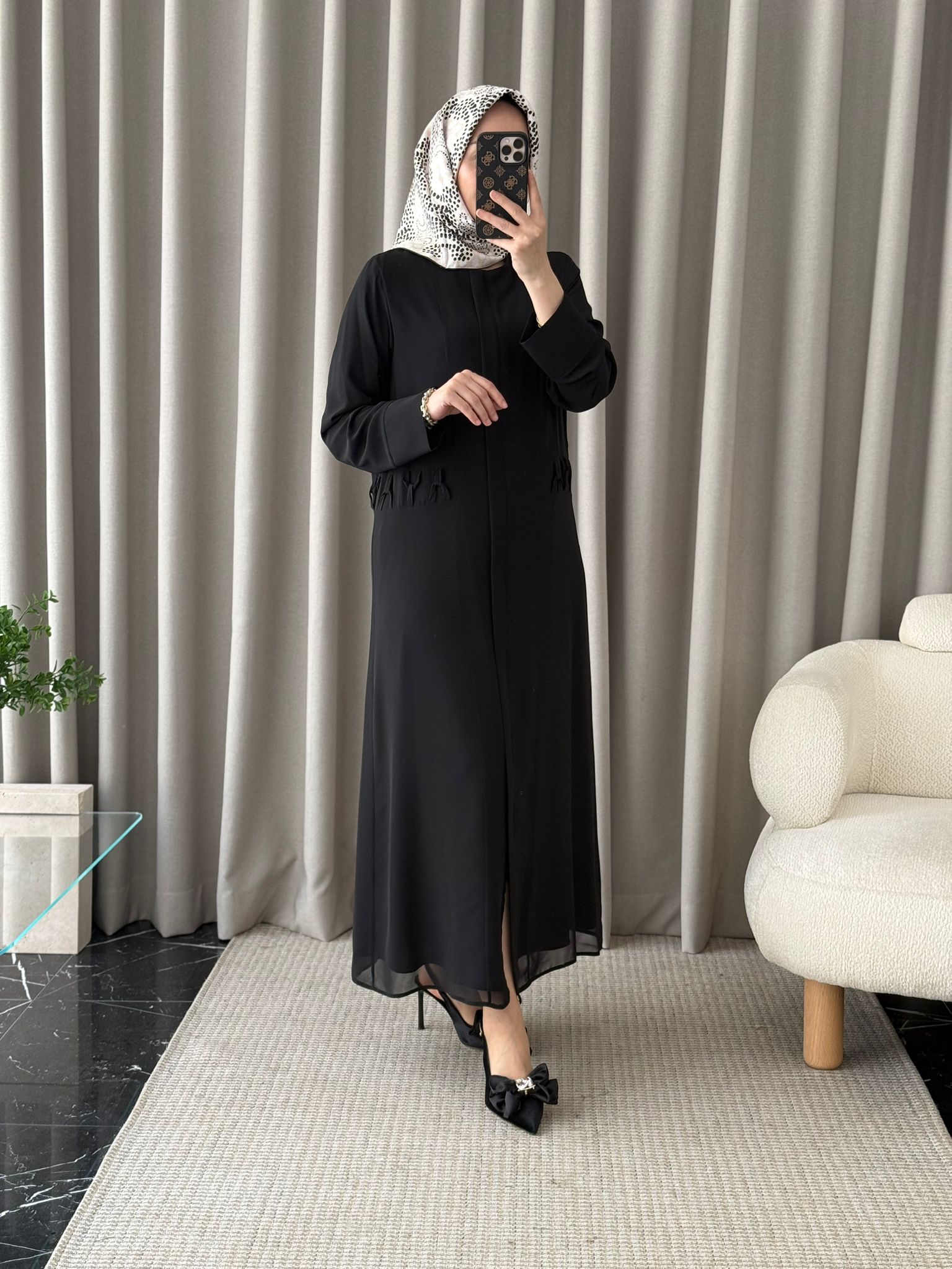 Qeffa Bel Detaylı Ferace - Siyah