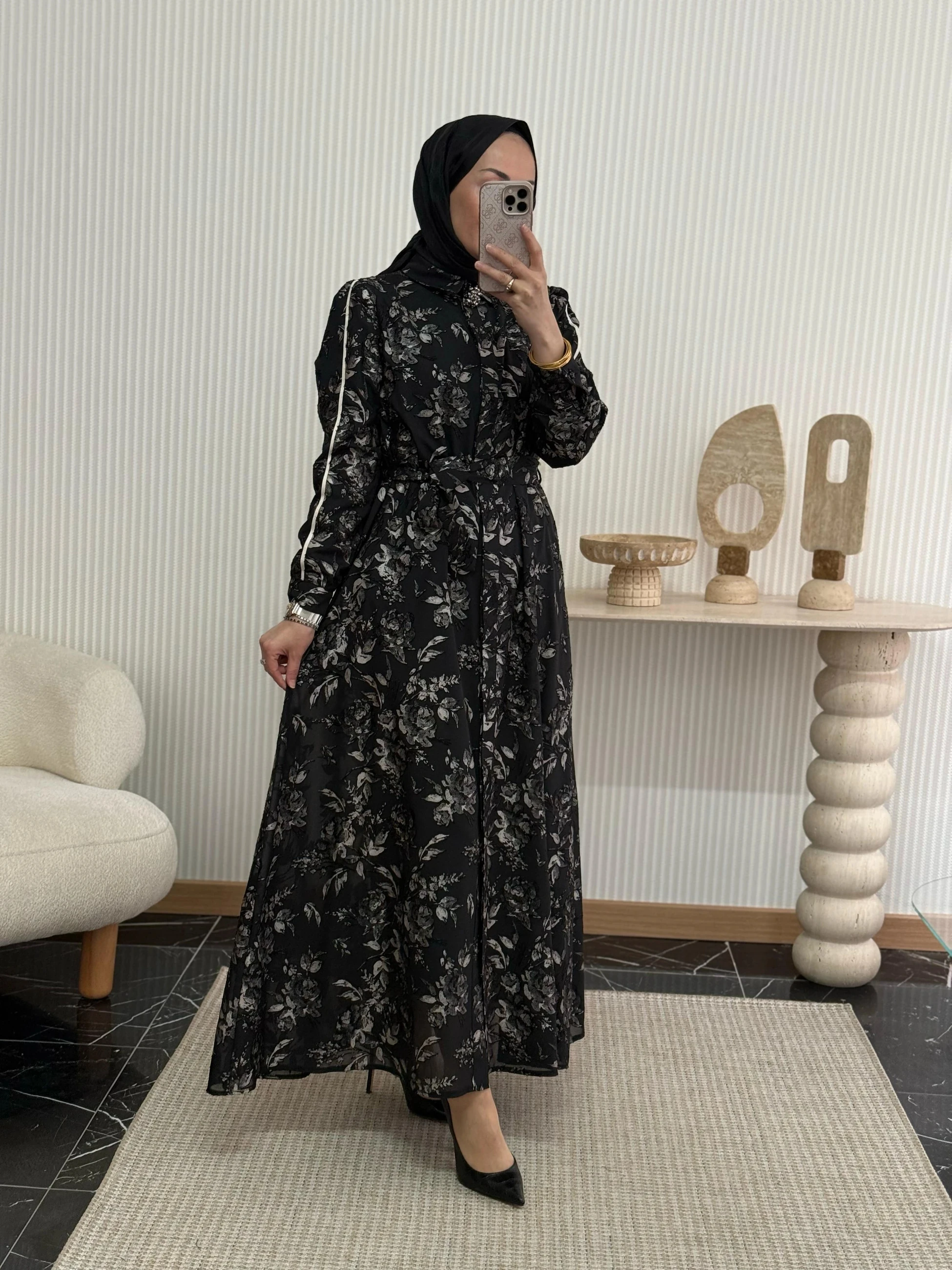 Otto Jakar Şifon Desenli Elbise