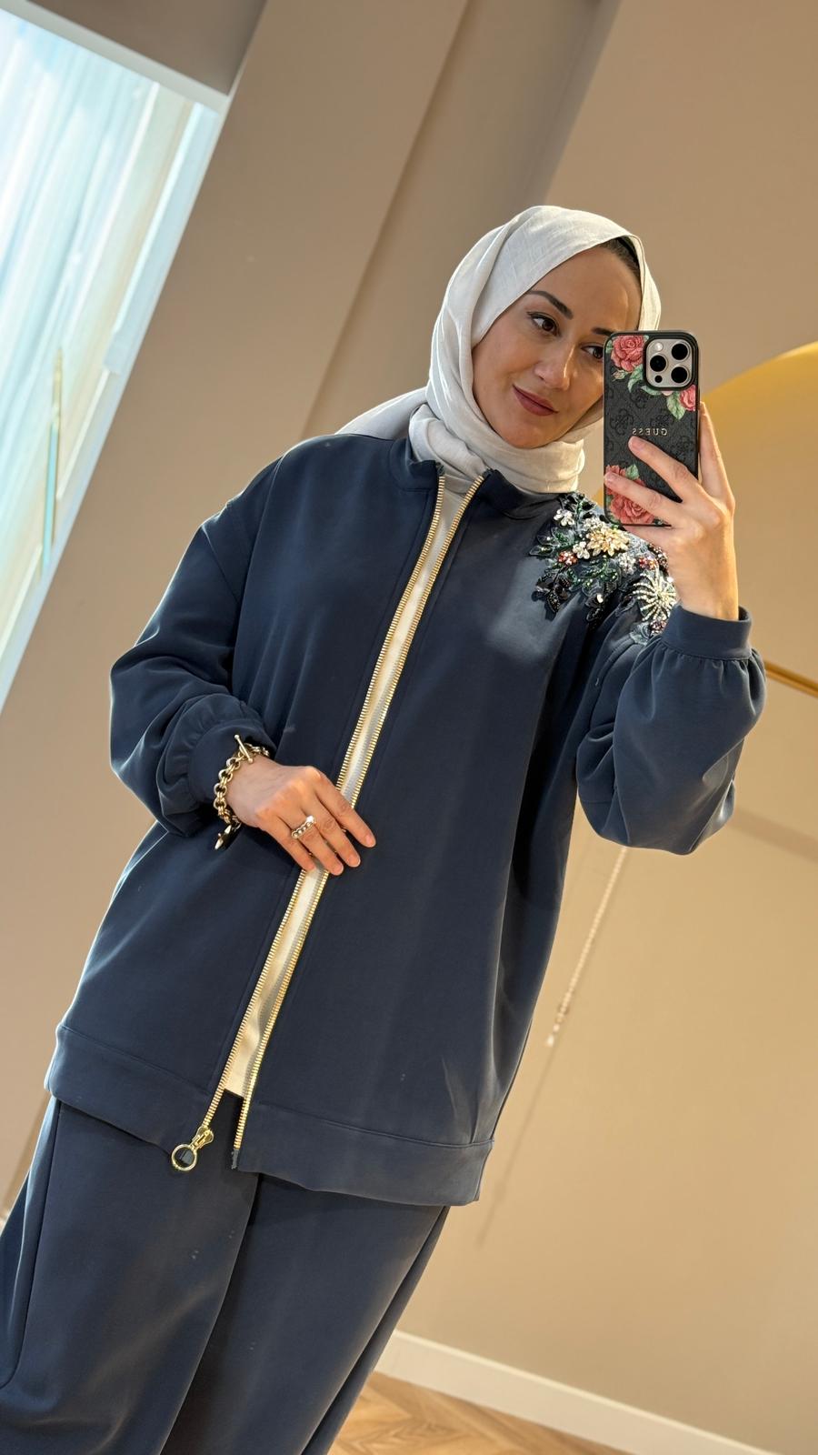 Ghisa Tek Omuz İşlemeli Pantolon Takım - Petrol