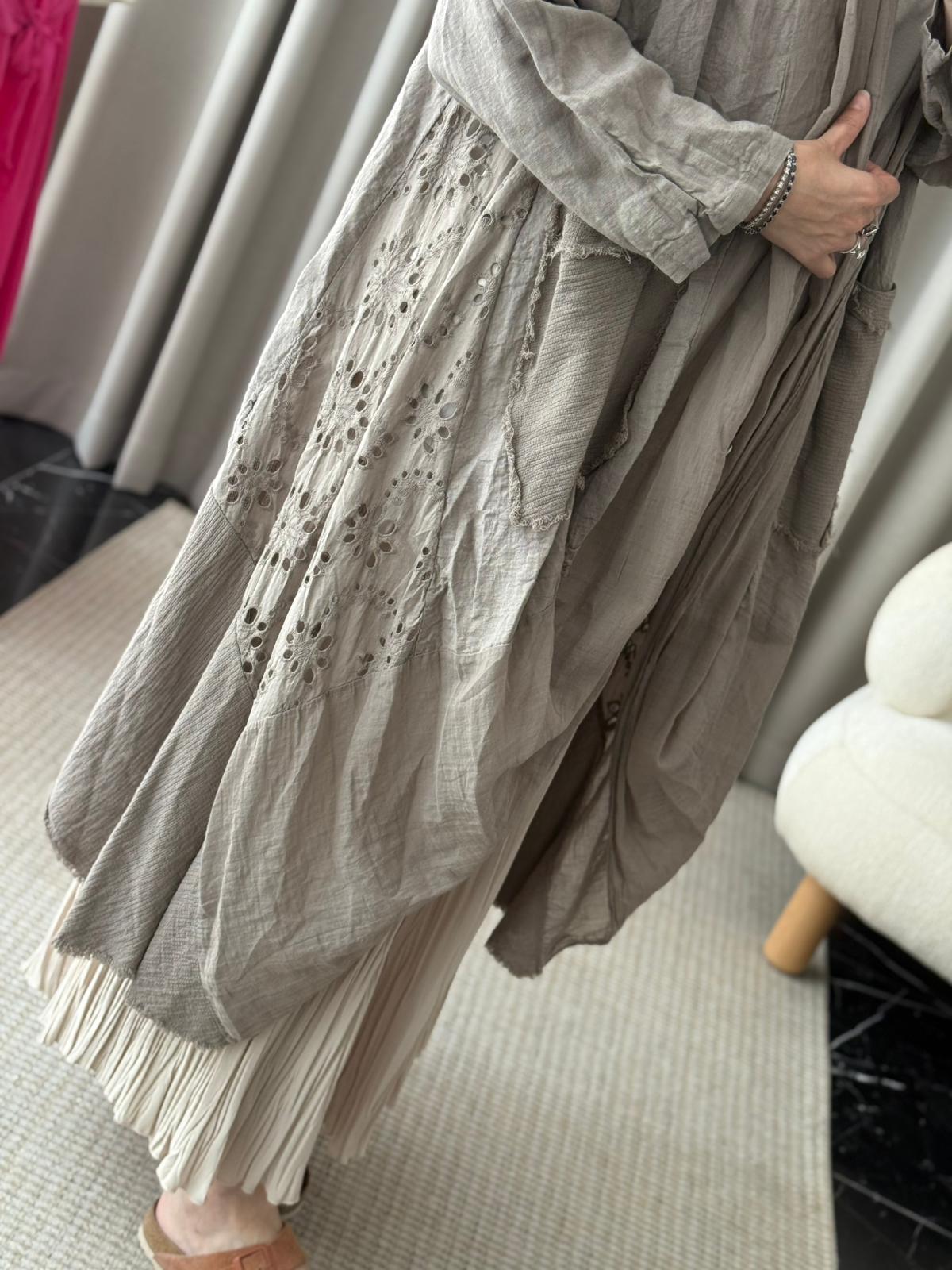 İthal Keten Asimetrik Kesim Kap - Taş