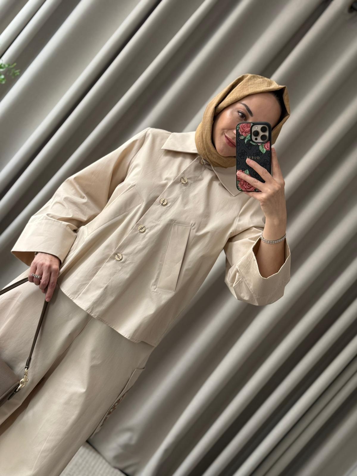 Kahma İşlemeli Takım - Bej