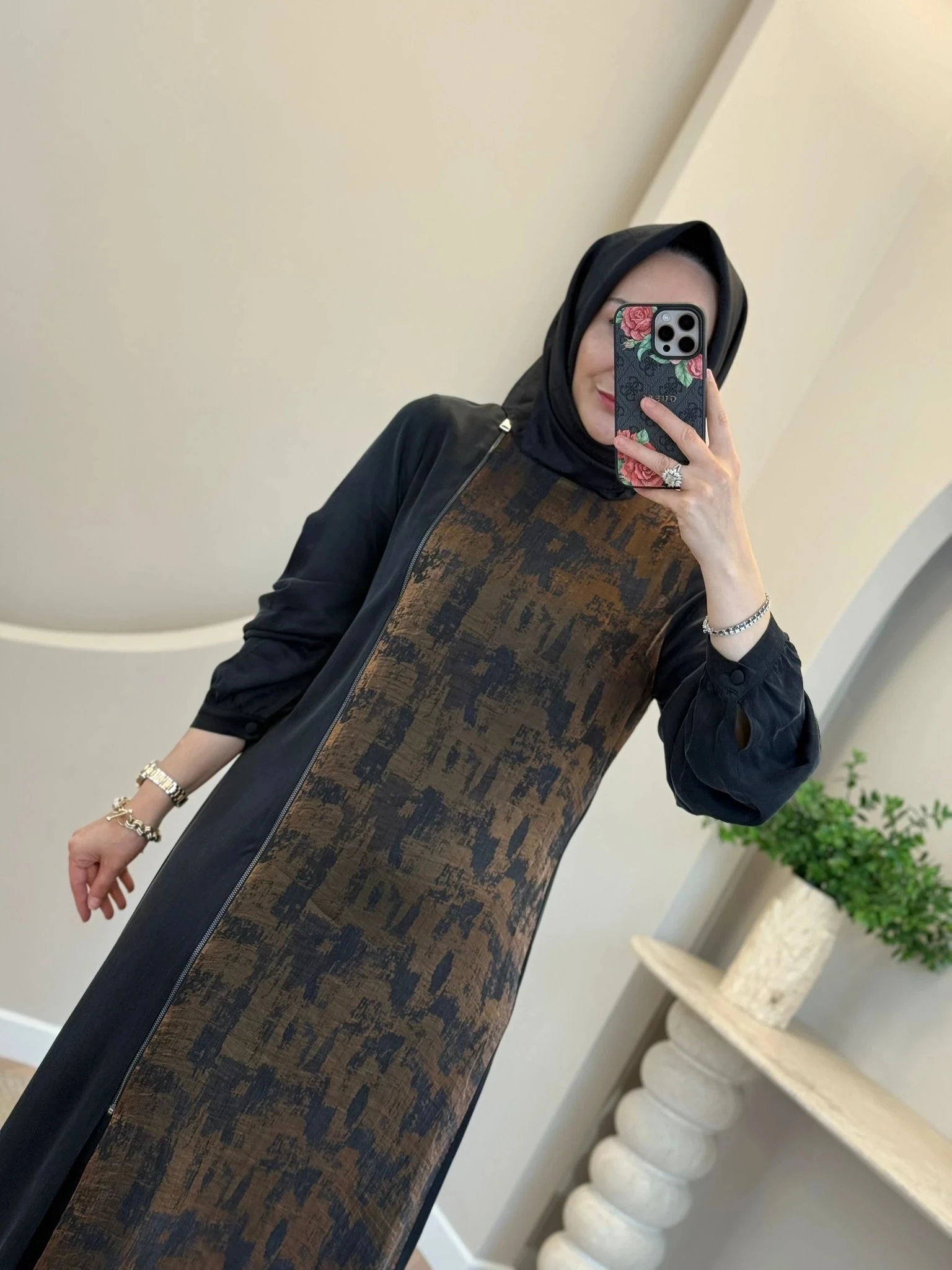 Nuss Fermuar Detay Desenli Elbise