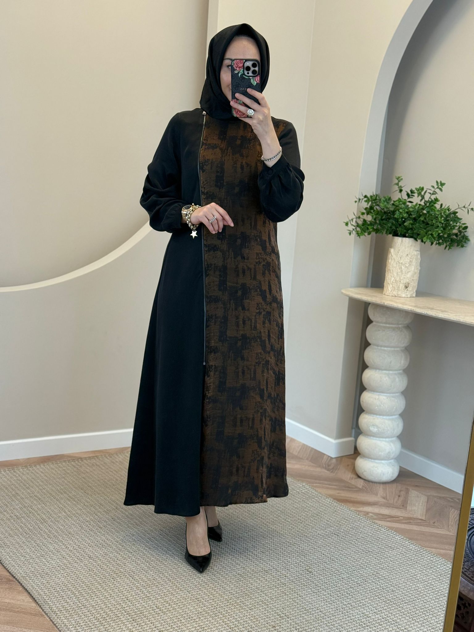 Nuss Fermuar Detay Desenli Elbise