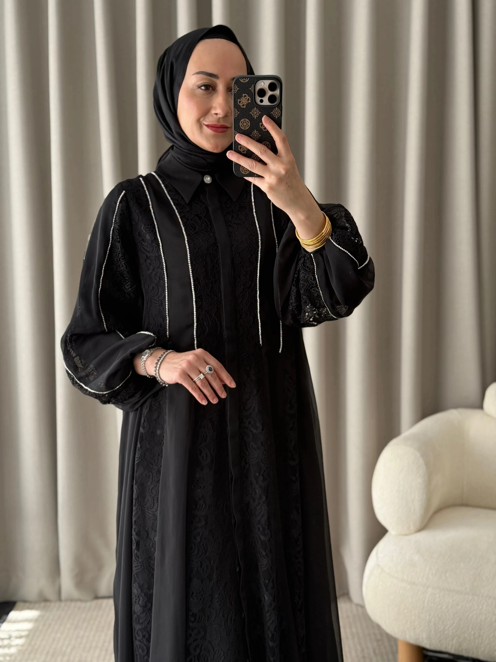 Qeffa Taşlı Güpürlü Elbise