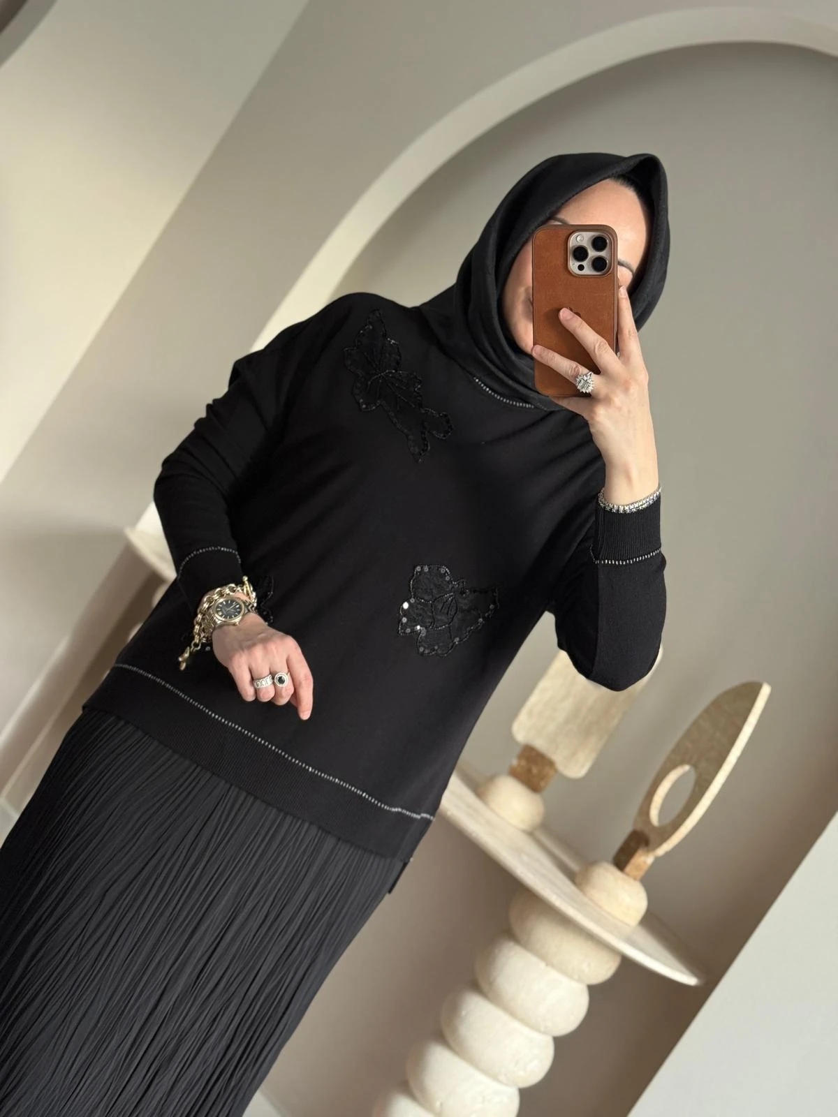 Lissmore işlemeli Bluz-Siyah