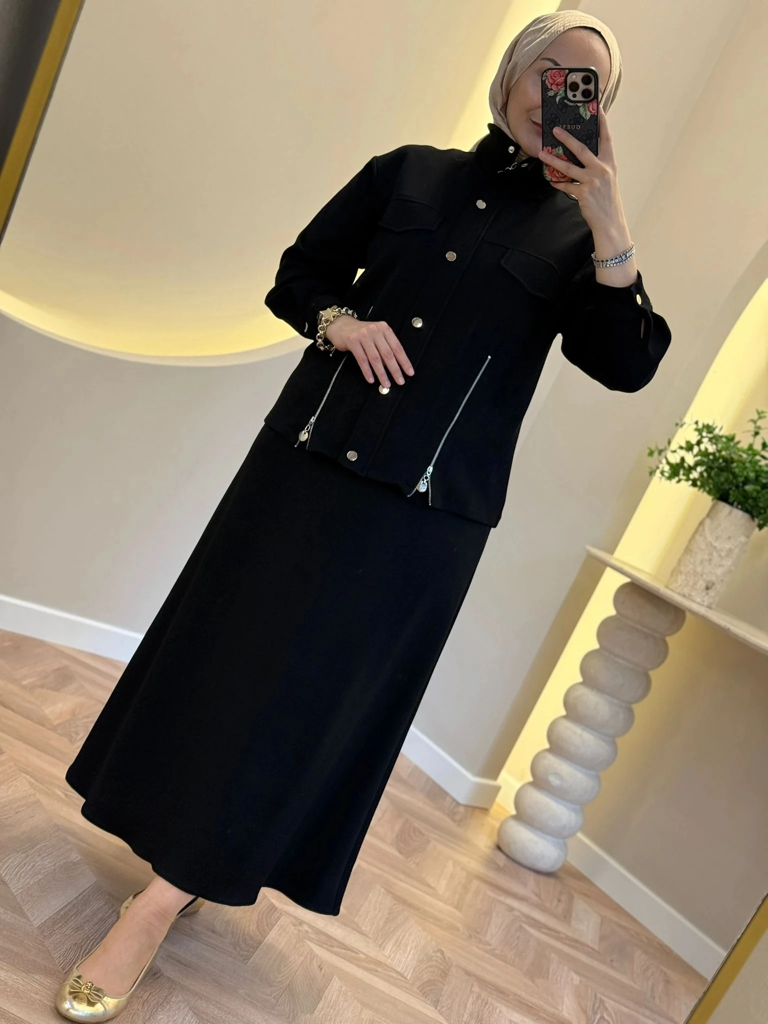 Qmash Fermuar Detaylı Etekli Takım - Siyah