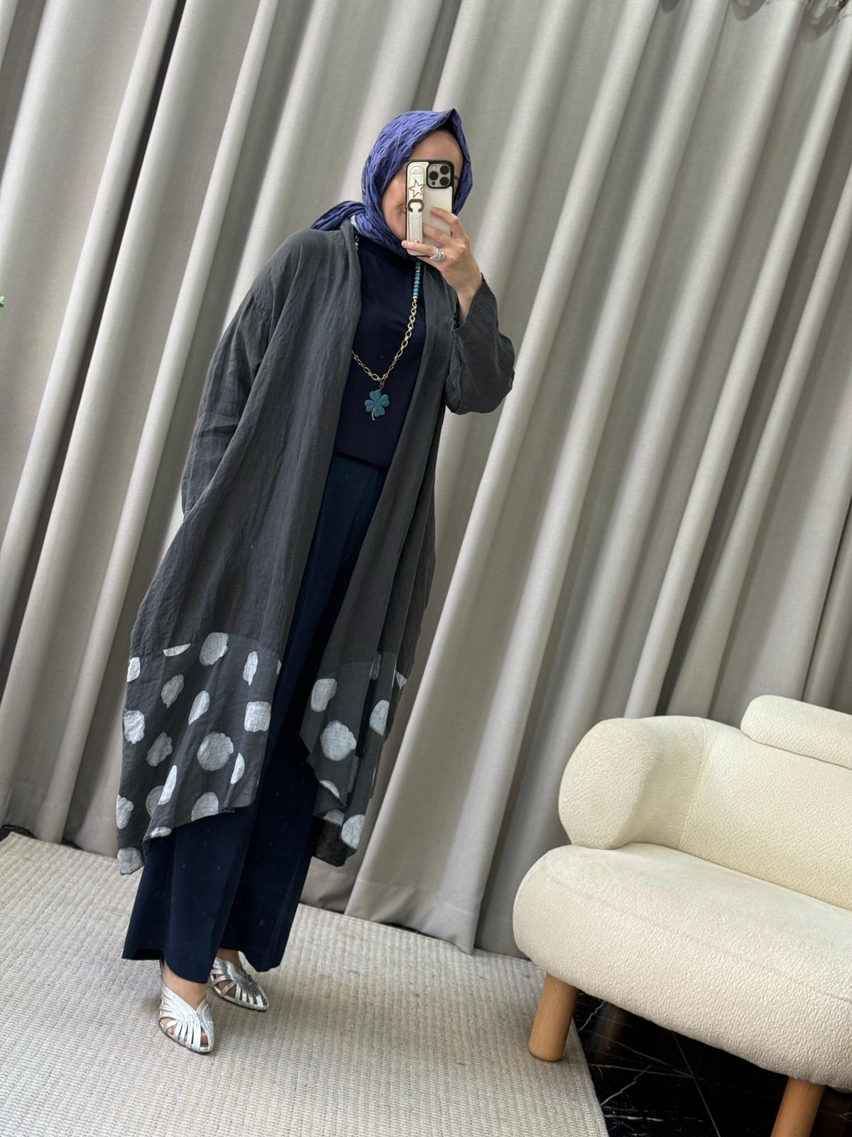 İthal Desenli Keten Kap - Antrasit