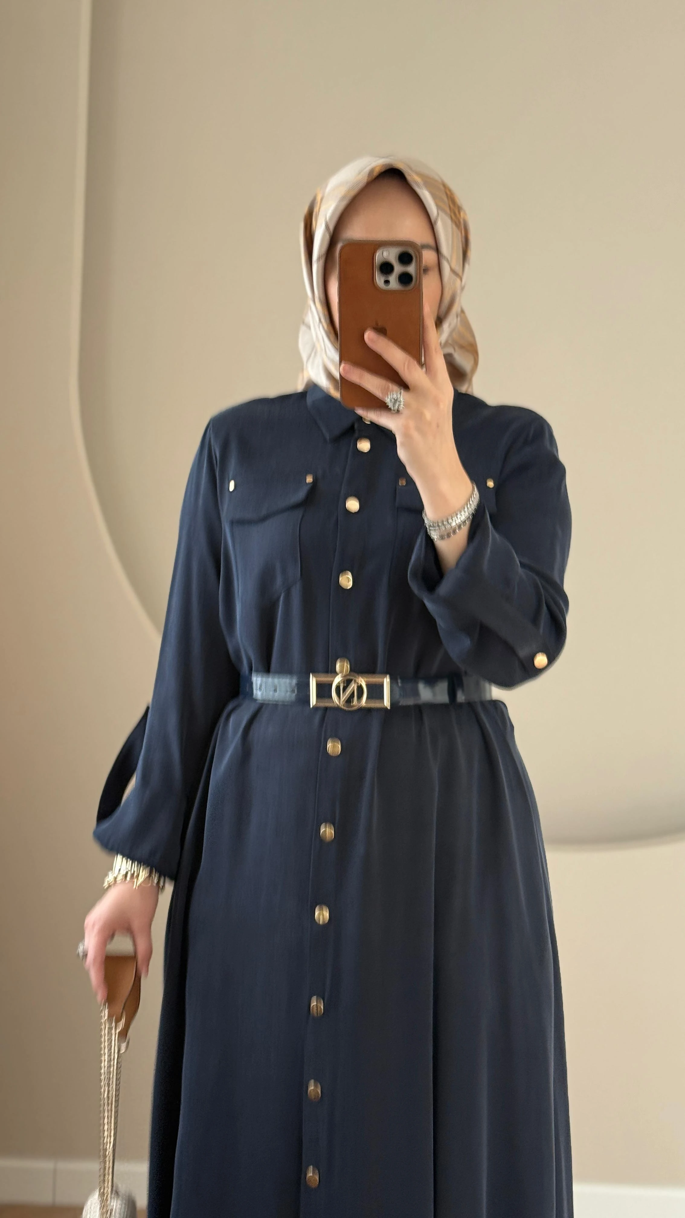 Nuss İpek Cupra Kemer Aksesuarlı Elbise - Lacivert