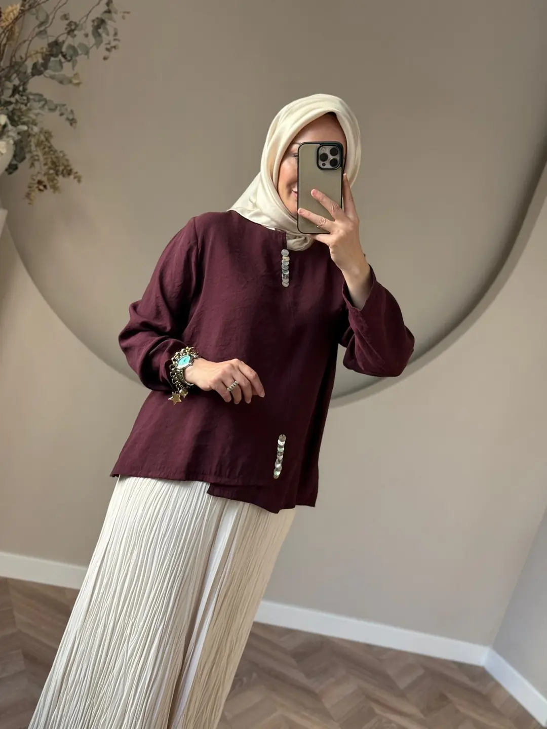 Defrina Düğme Detaylı Bluz- Bordo