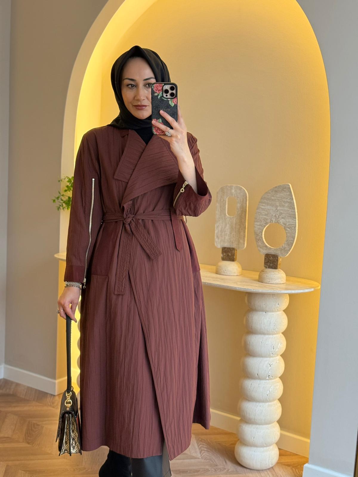 Ghisa Kol Fermuar Detaylı Kap - Taba