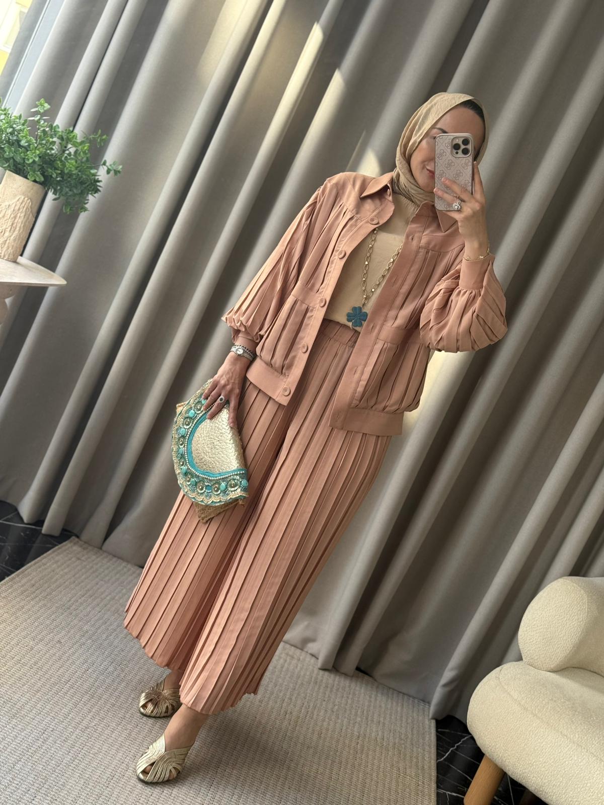 Kahma Pileli Pantolon Takımı