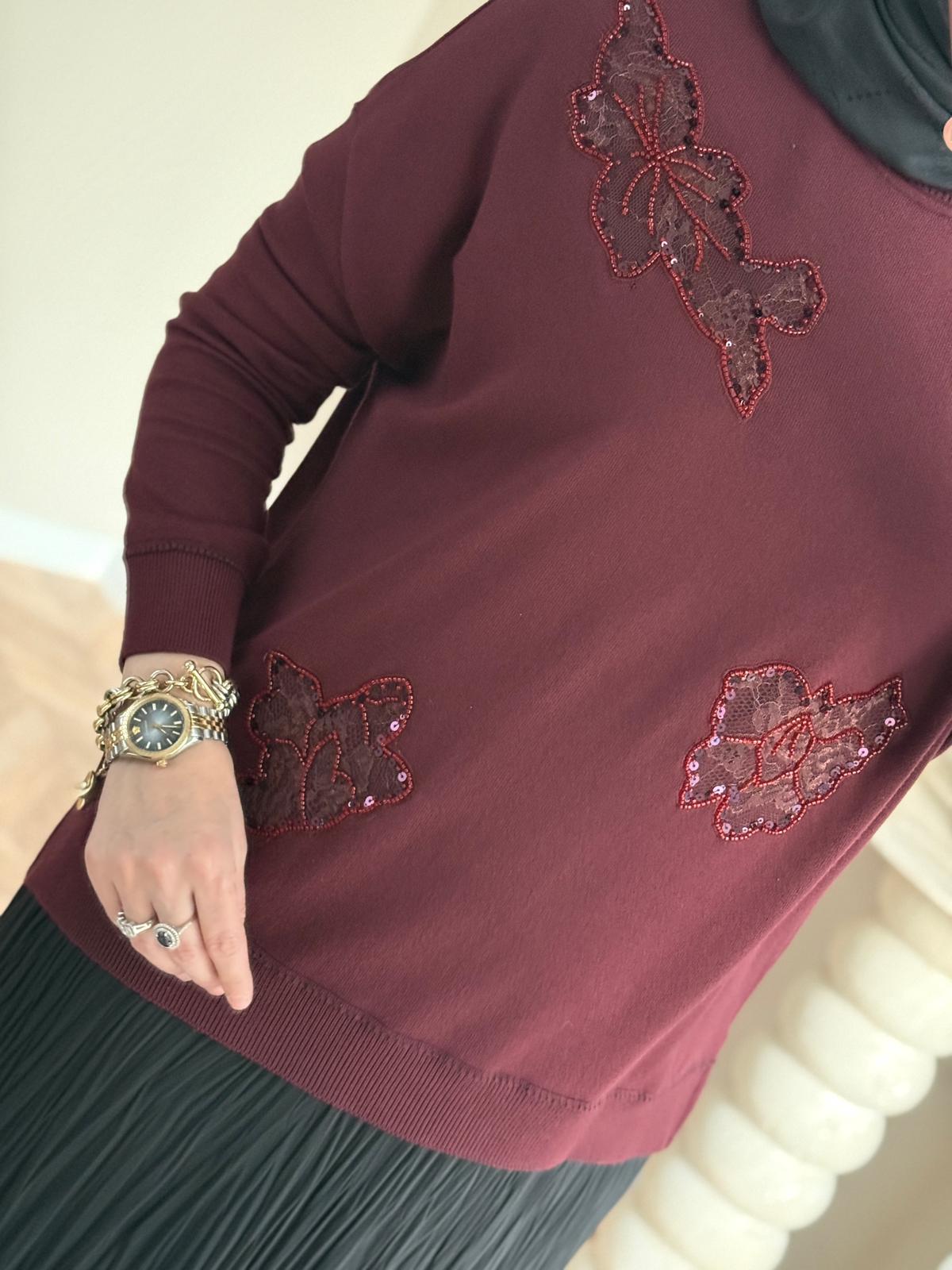 Lissmore işlemeli Bluz- Bordo