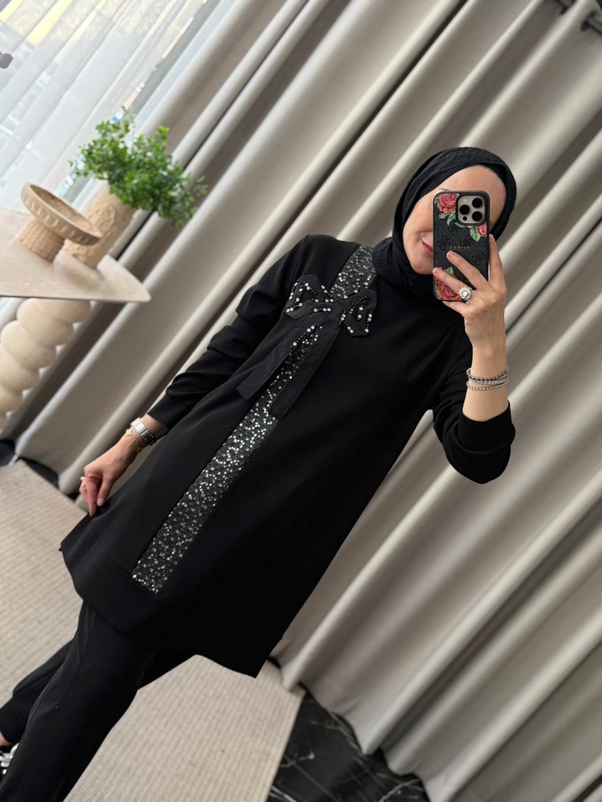 Fuat Gürşen Fiyonk Detay Tunik - Siyah