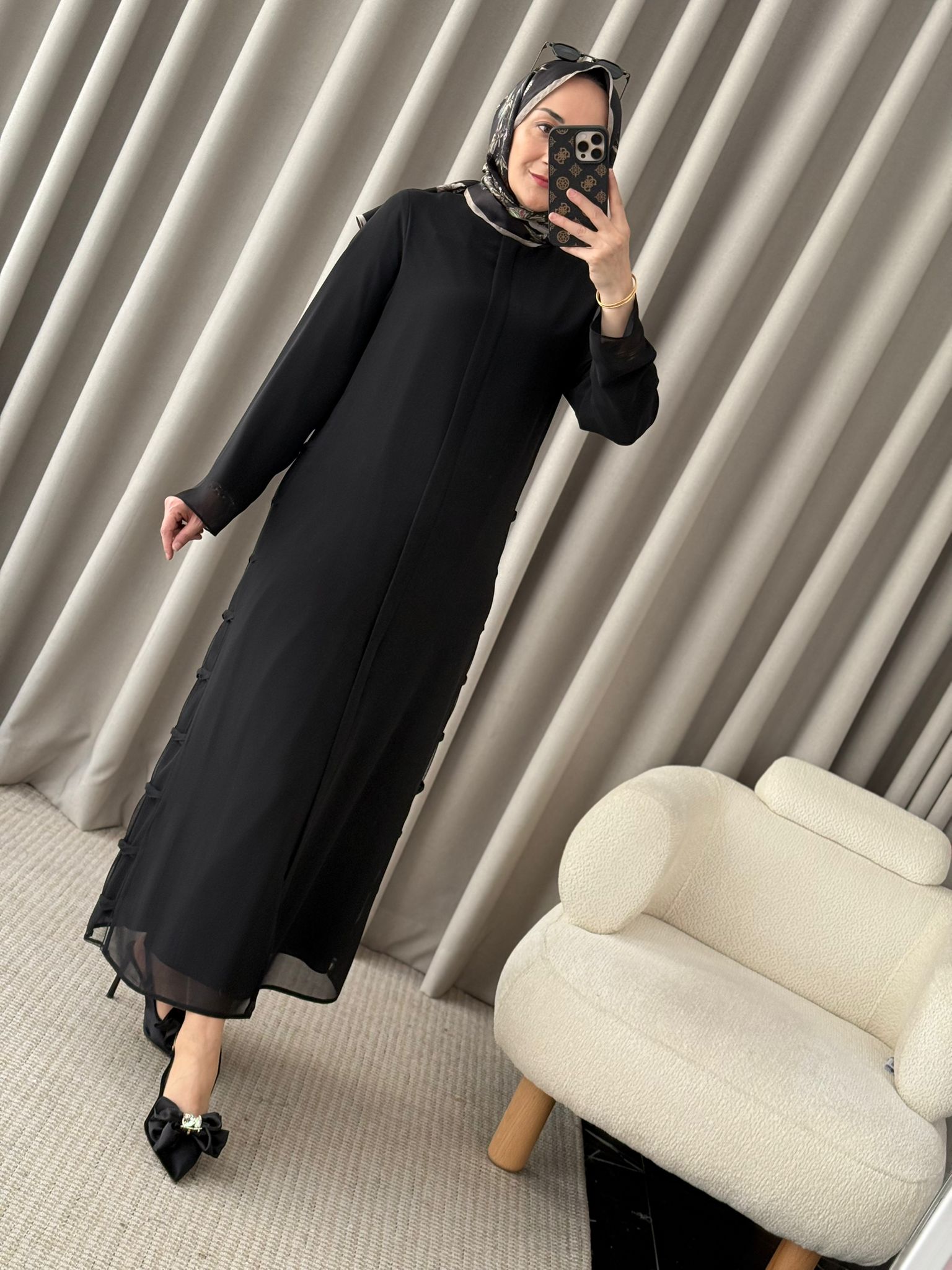 Qeffa Fermuarlı Ferace - Siyah