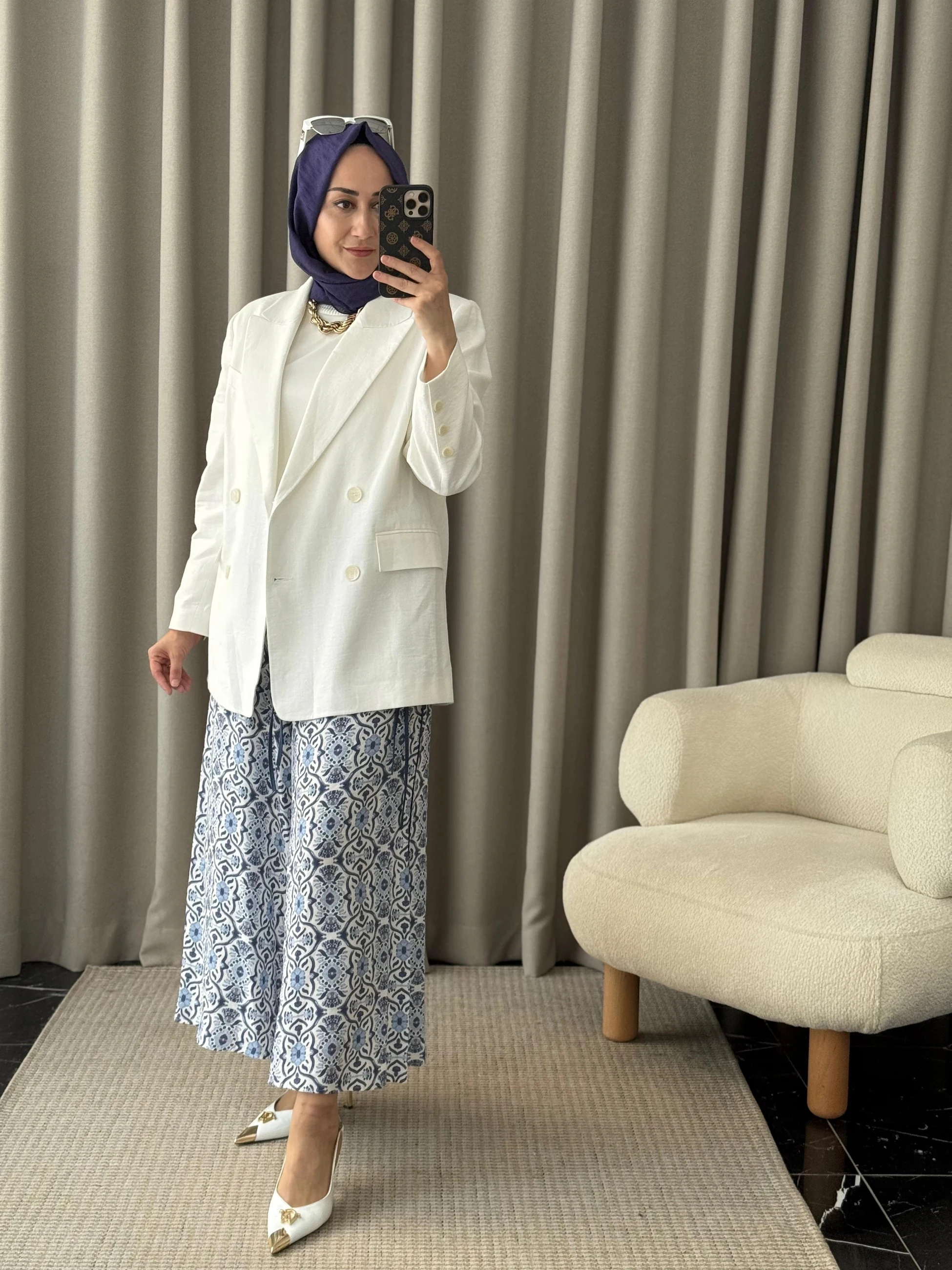 Kahma Desenli Pantolon - Mavi