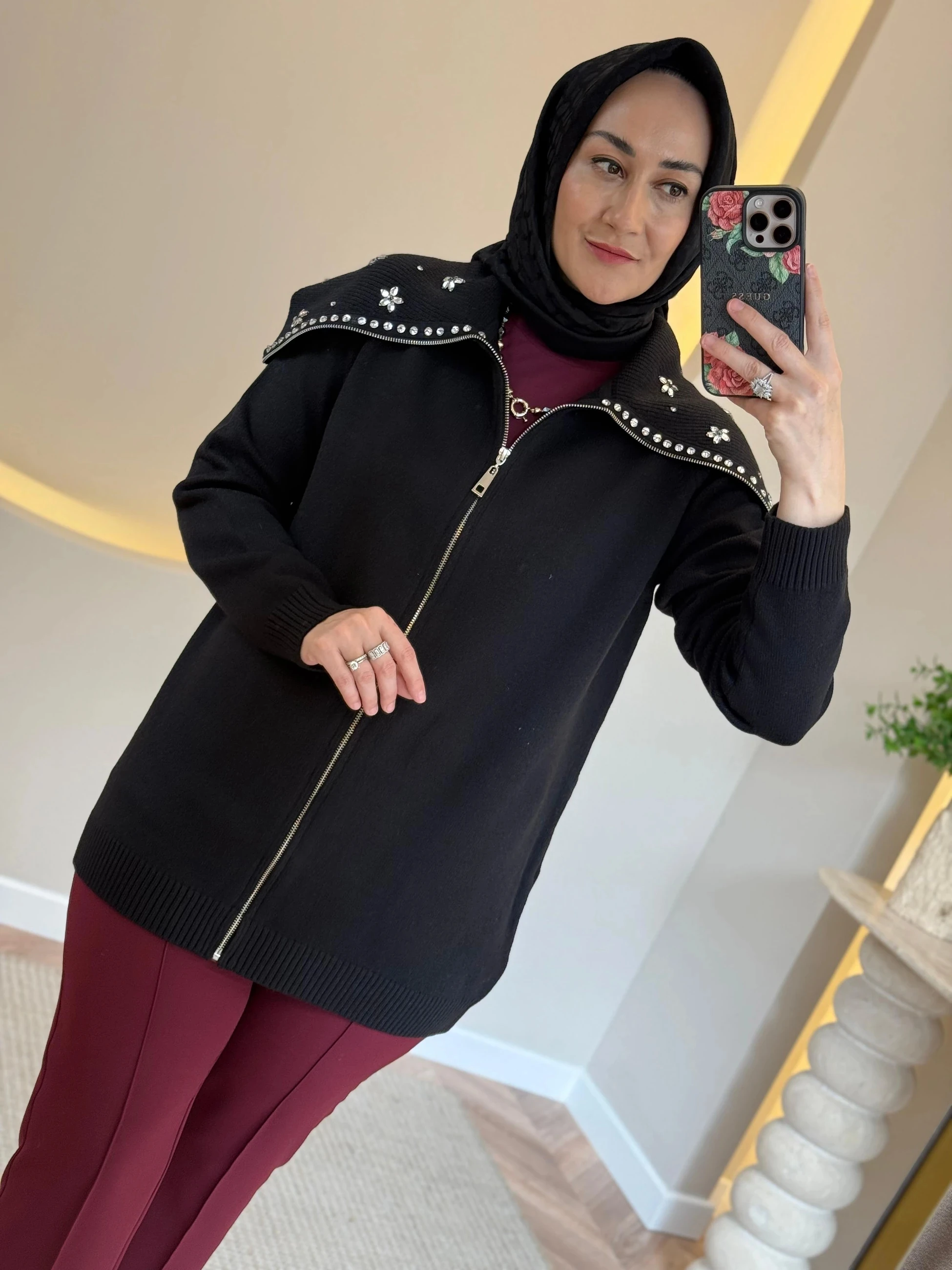 Tığ Triko Denizci Yaka Taşlı Hırka