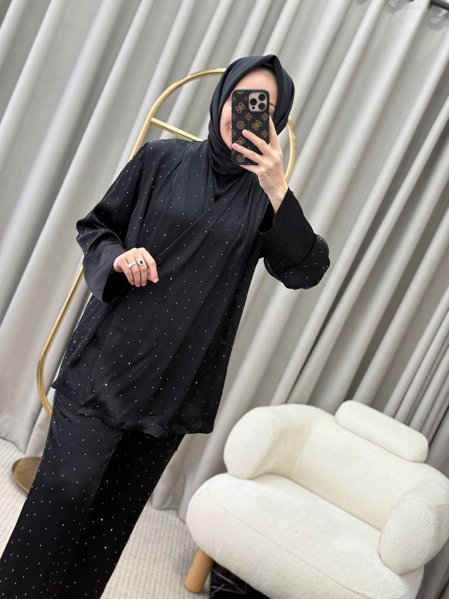 Bm Taşlı Saten Üçlü Takım