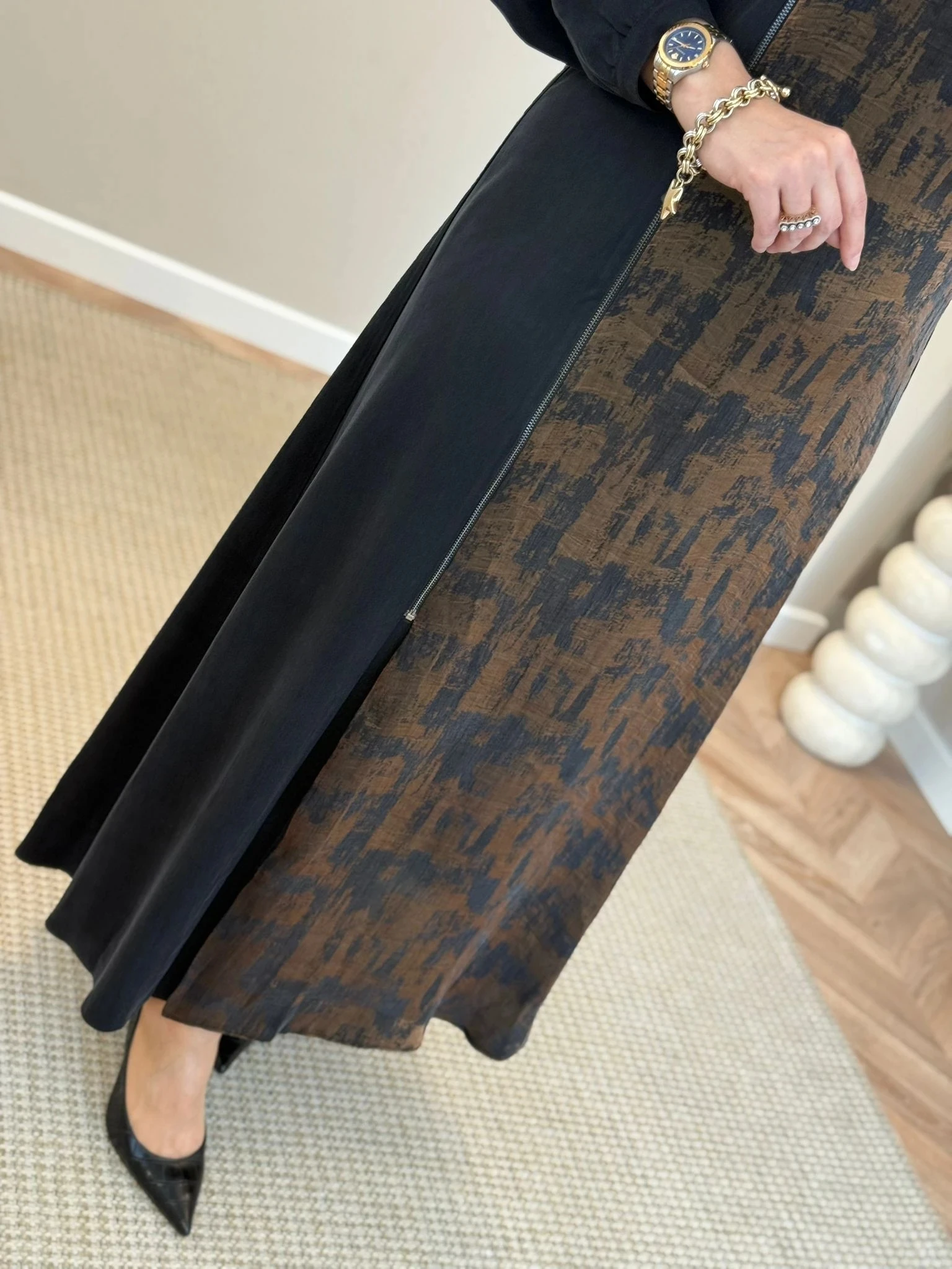 Nuss Fermuar Detay Desenli Elbise