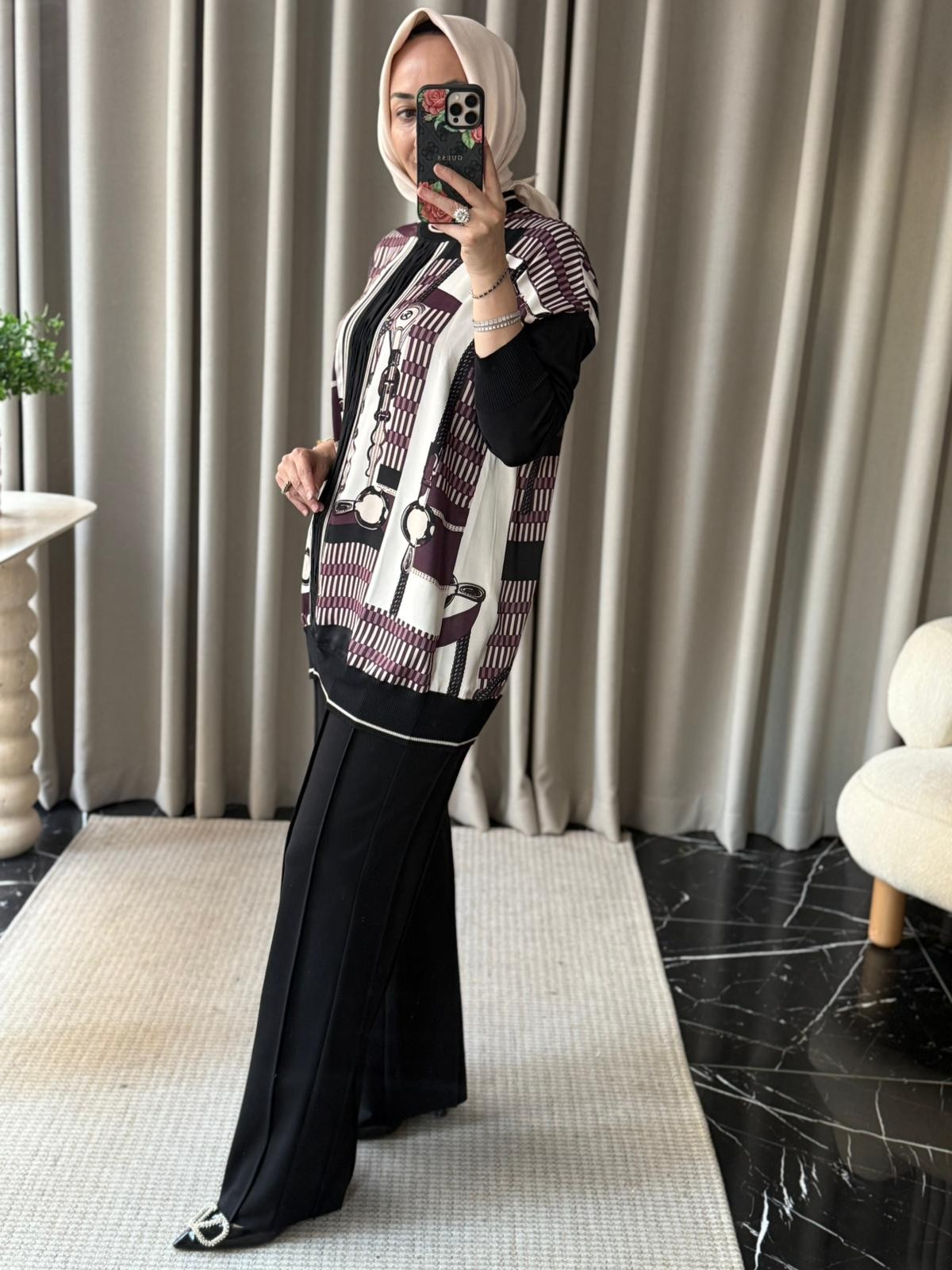 Ghisa Şal Desen İpek Saten Tunik