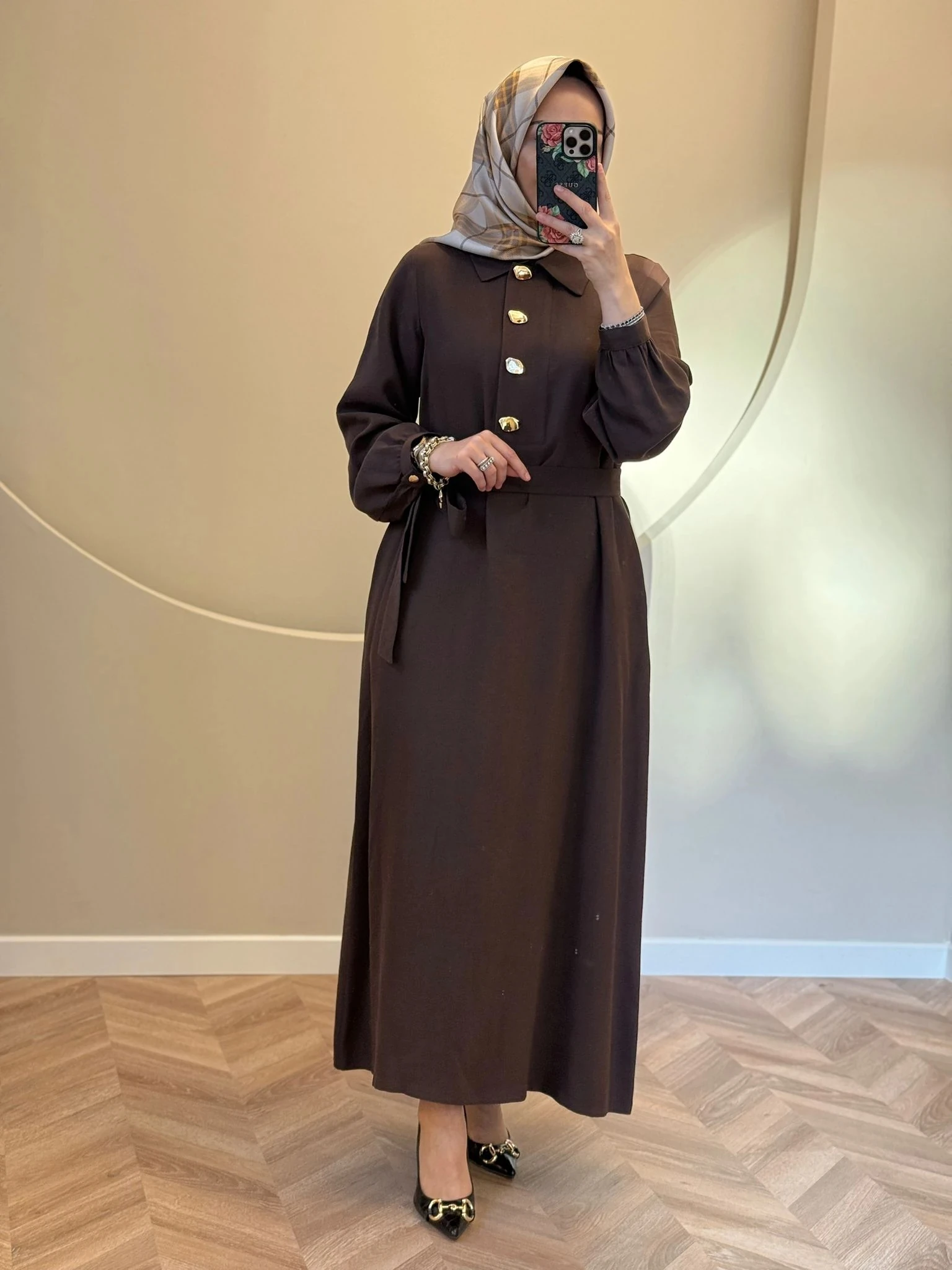 Nuss Yeni Sezon Gold Düğmeli Elbise - Kahverengi