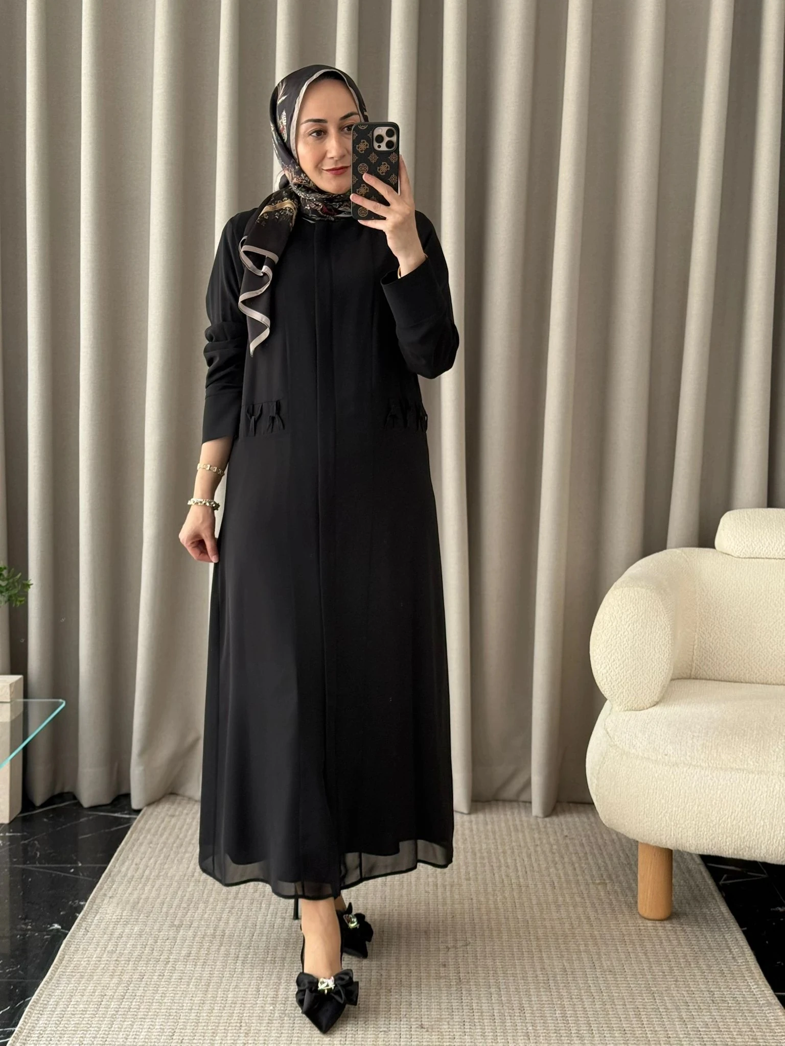 Qeffa Bel Detaylı Ferace - Siyah