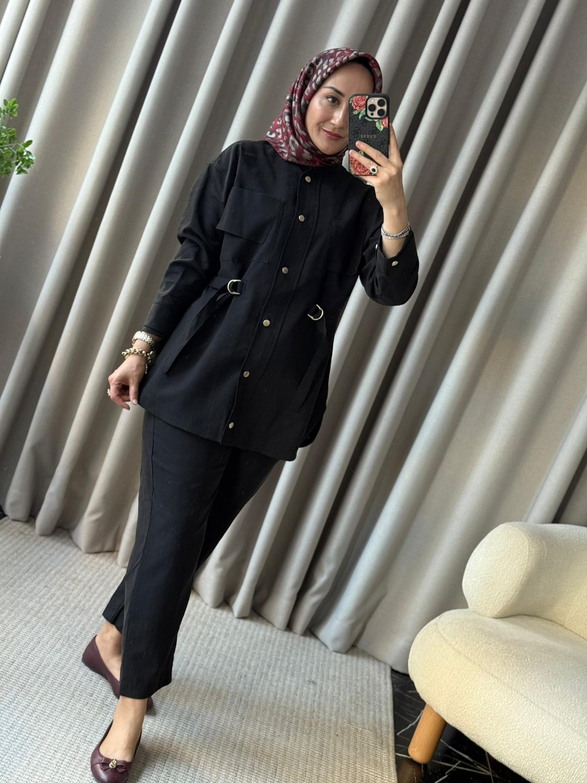 Ghisa Bel Detaylı Takım - Siyah