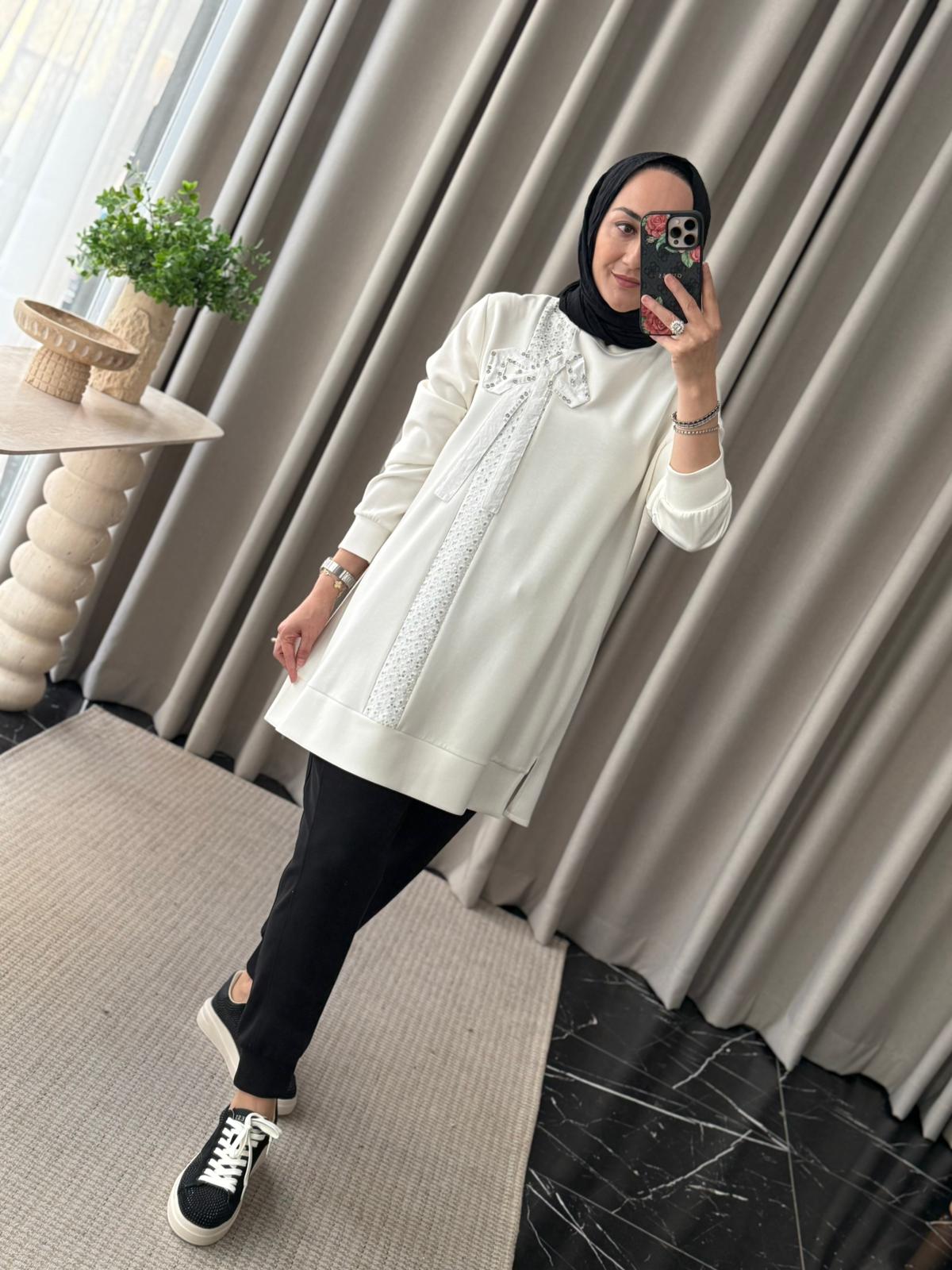 Fuat Gürşen Fiyonk Detay Tunik - Ekru