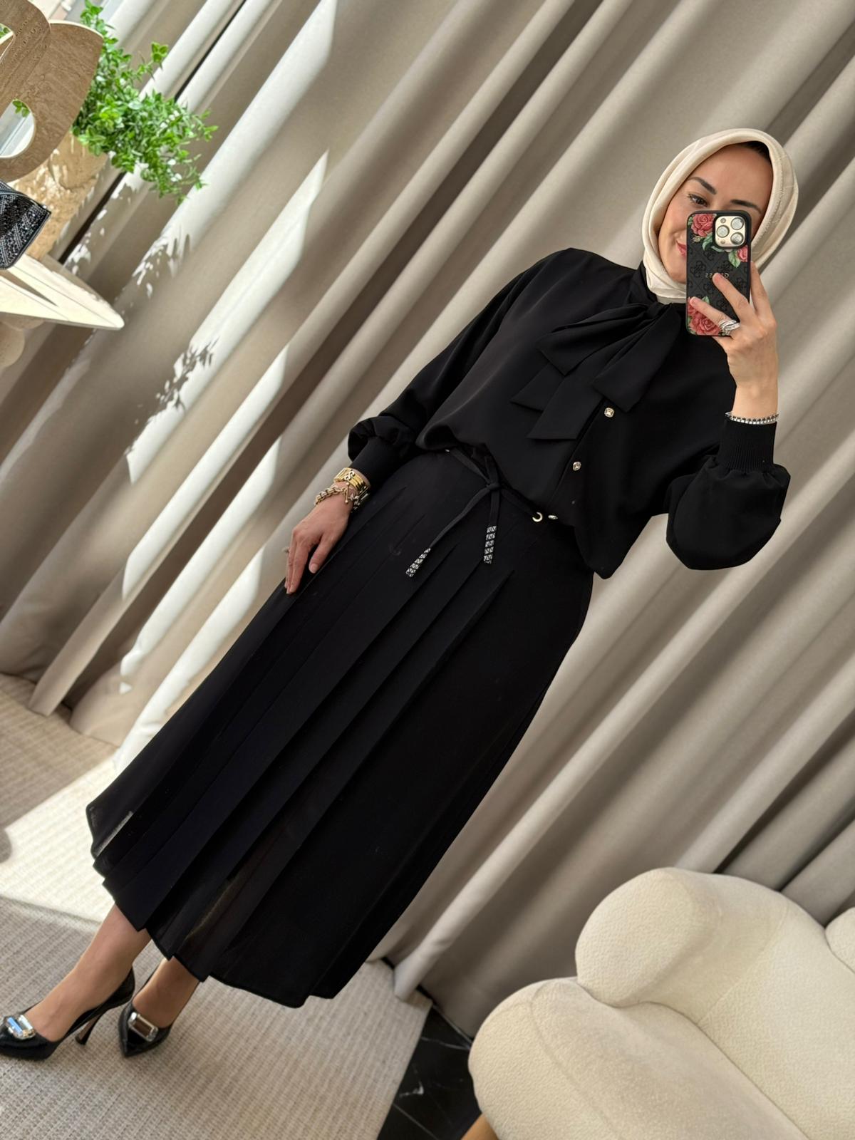 Ghisa Bel Bağlamalı Etek - Siyah