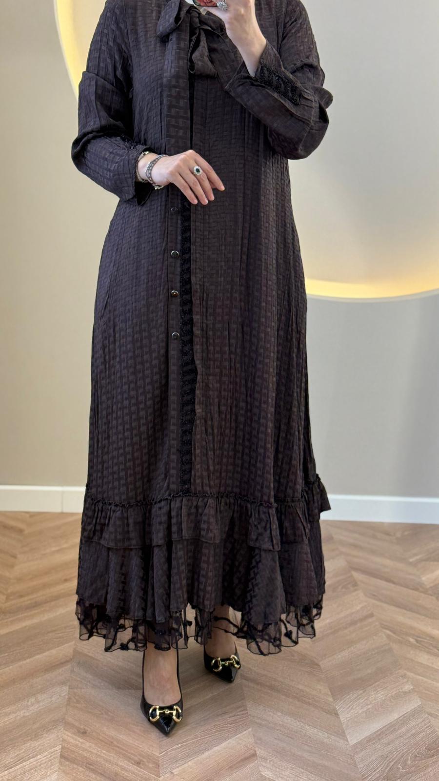 Lissmore Kare Desenli Elbise - Kahverengi