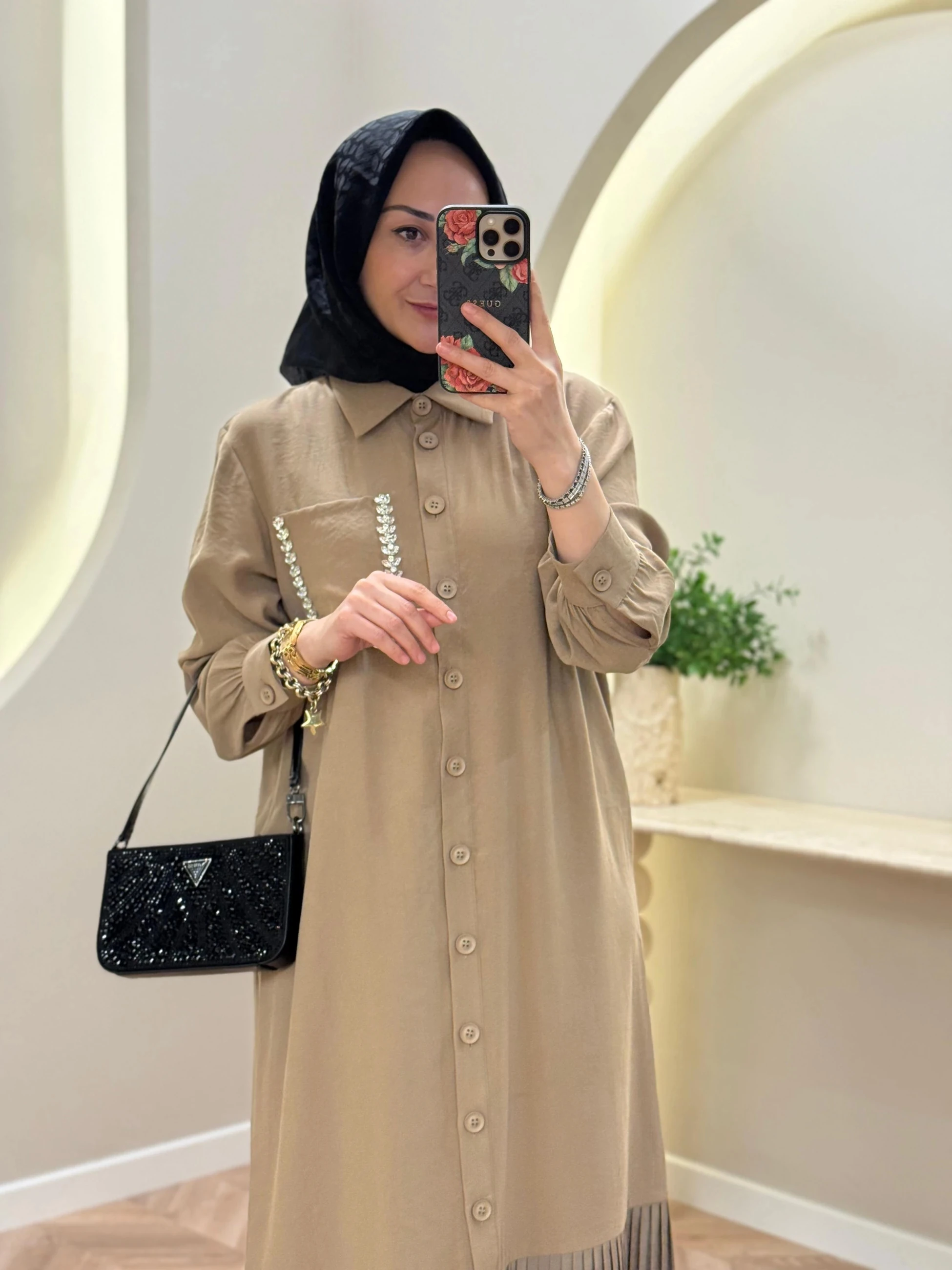 Lonbelon Bm Cep Taş Detaylı Elbise - Camel