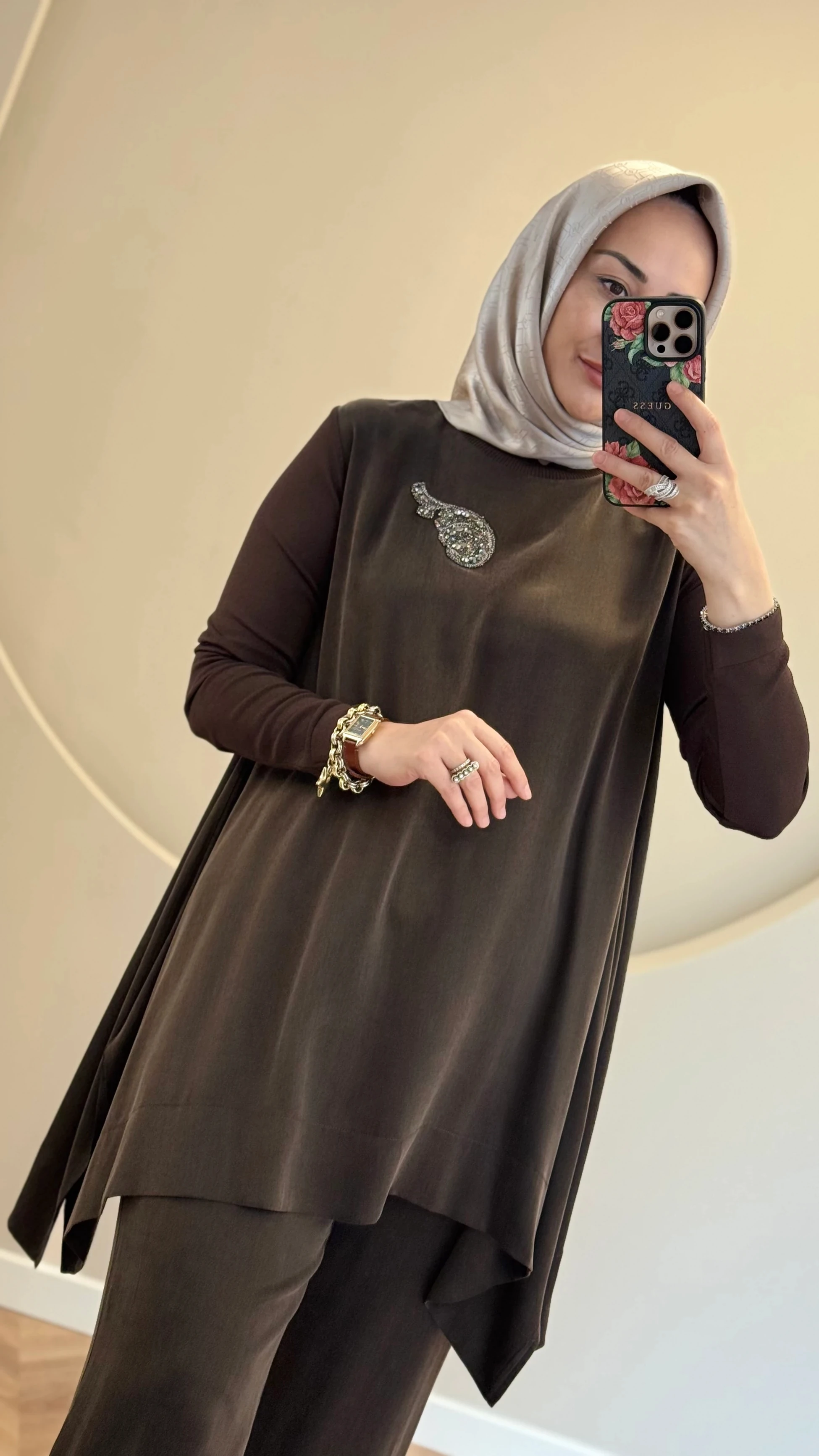 Nuss triko detaylı cupra takım - Kahverengi