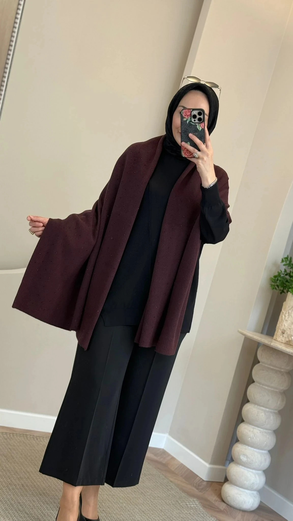 Mutlu Ertan Taş Baskılı Şal - Mürdüm