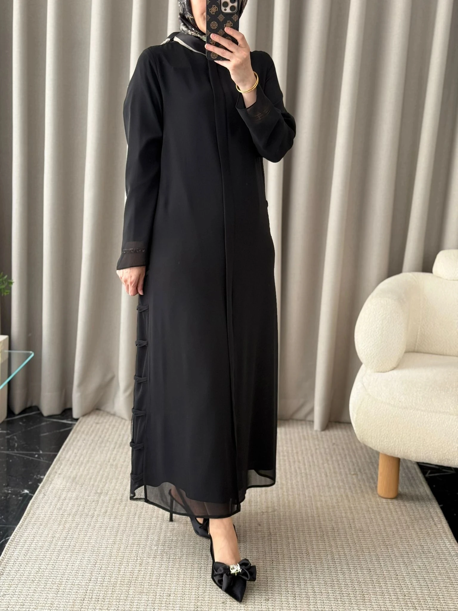 Qeffa Fermuarlı Ferace - Siyah
