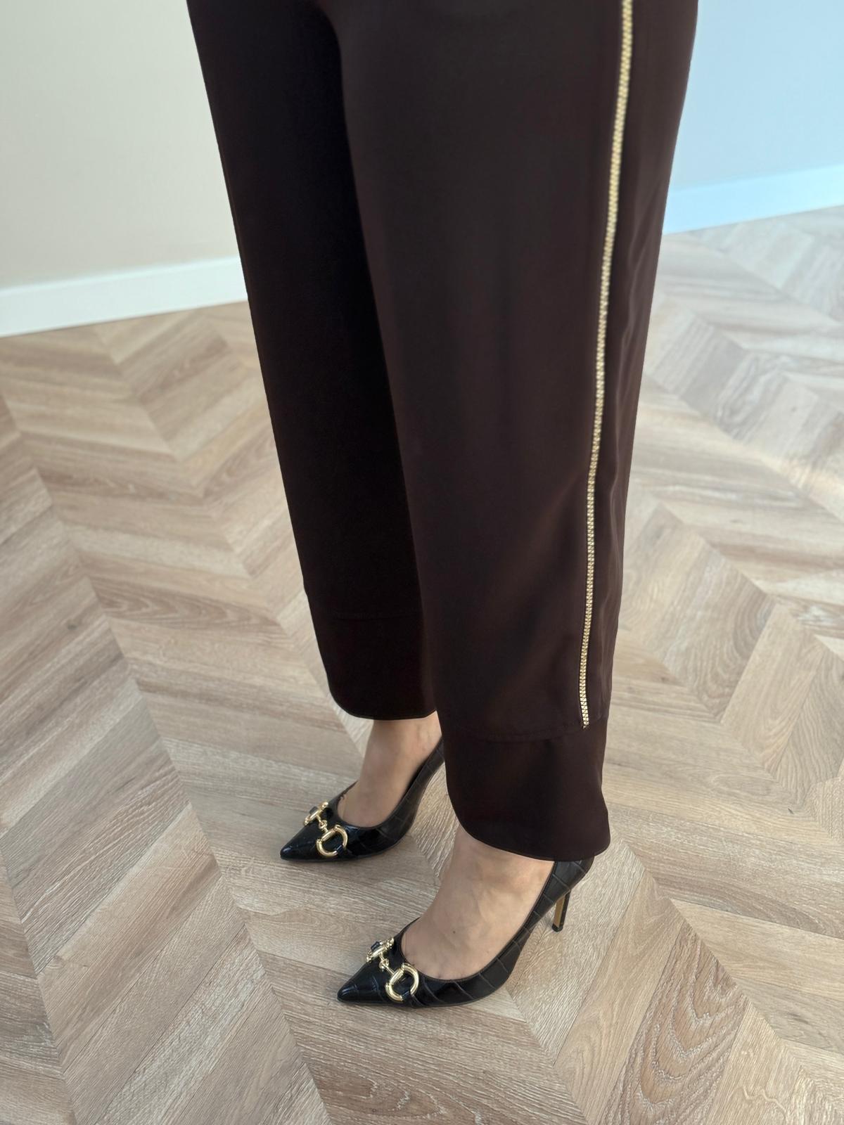 Sentez  Love Yandan Fermuarlı Pantolon- Kahverengi