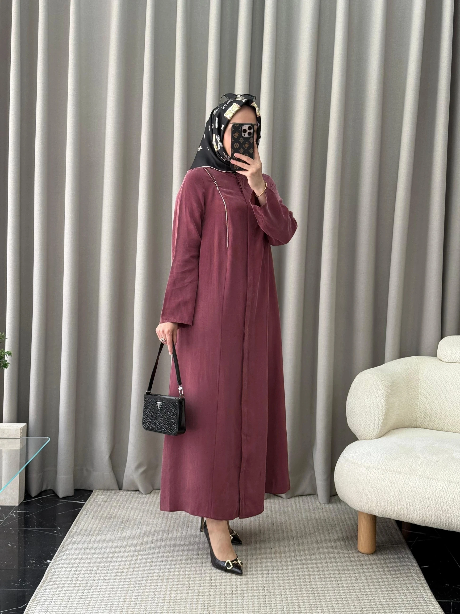 Qeffa Fermuar Detay Elbise - Bordo