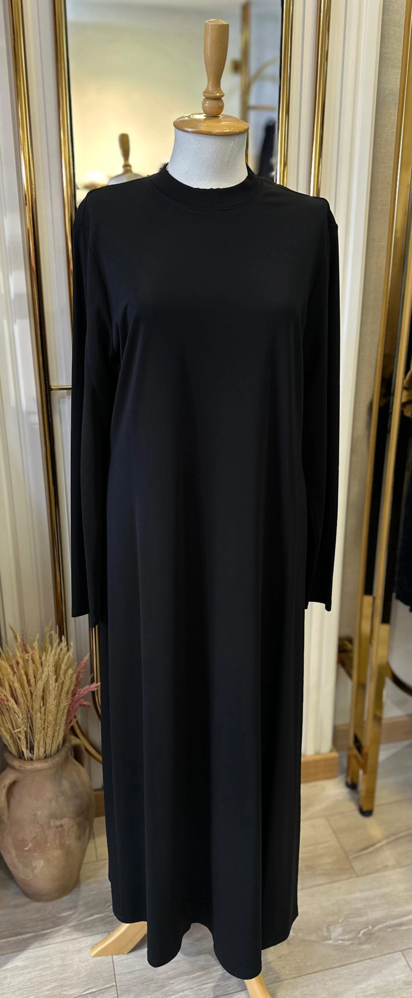 Nuss Basic Uzun Kol İçlik Elbise - Siyah